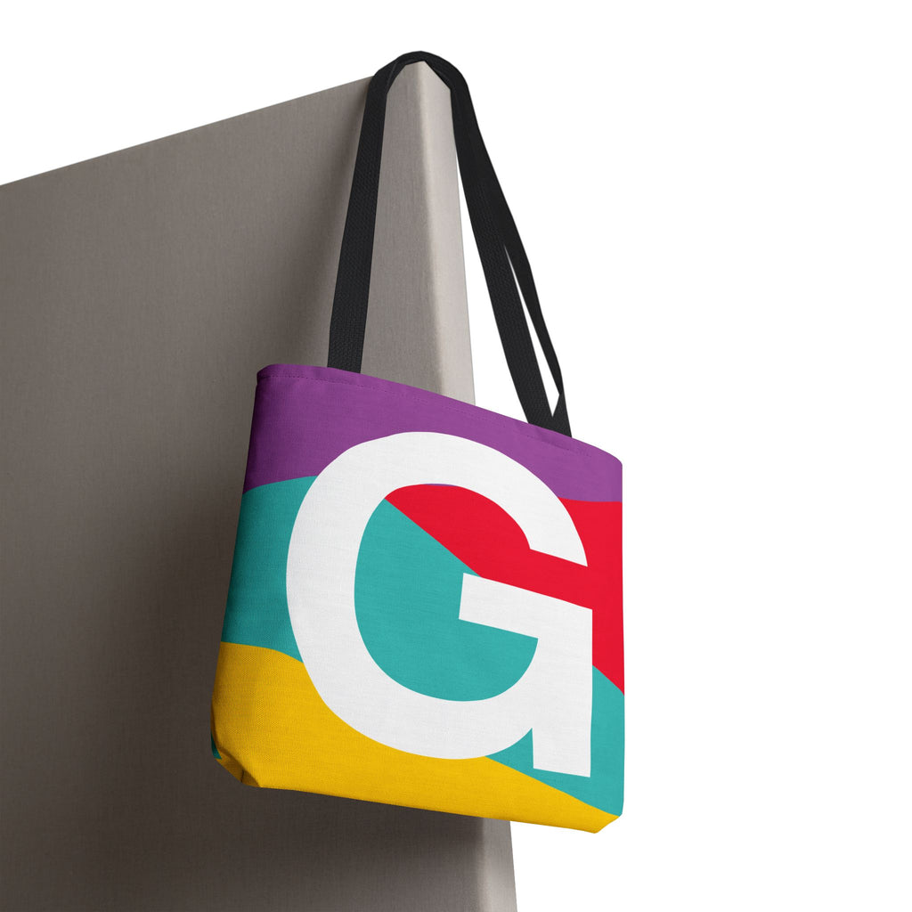 Monogram 'G' Colorblock Tote Bag — Personalized Initial G Shoulder Tote