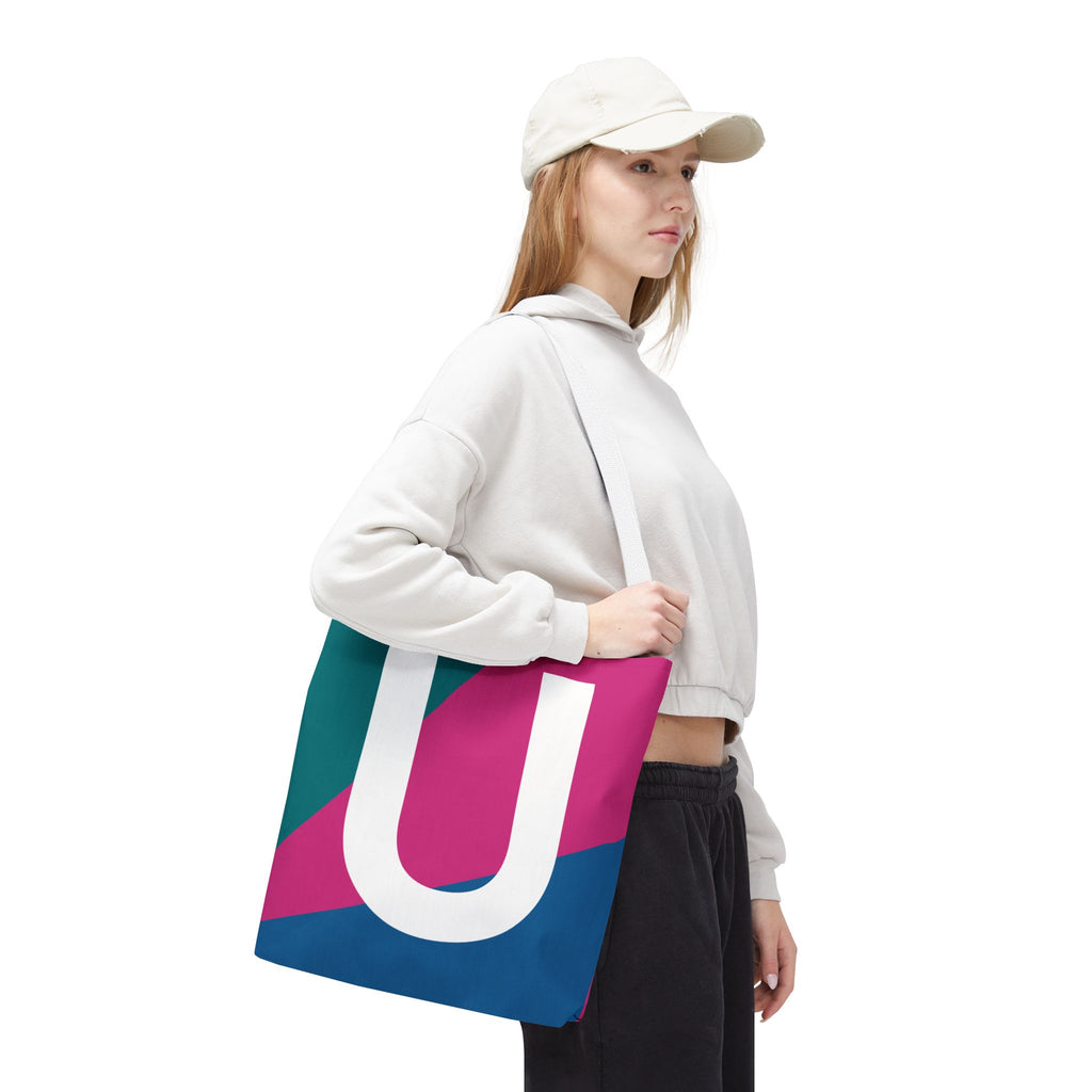 Monogram 'U' Colorblock Tote Bag — Personalized Initial U Shoulder Tote