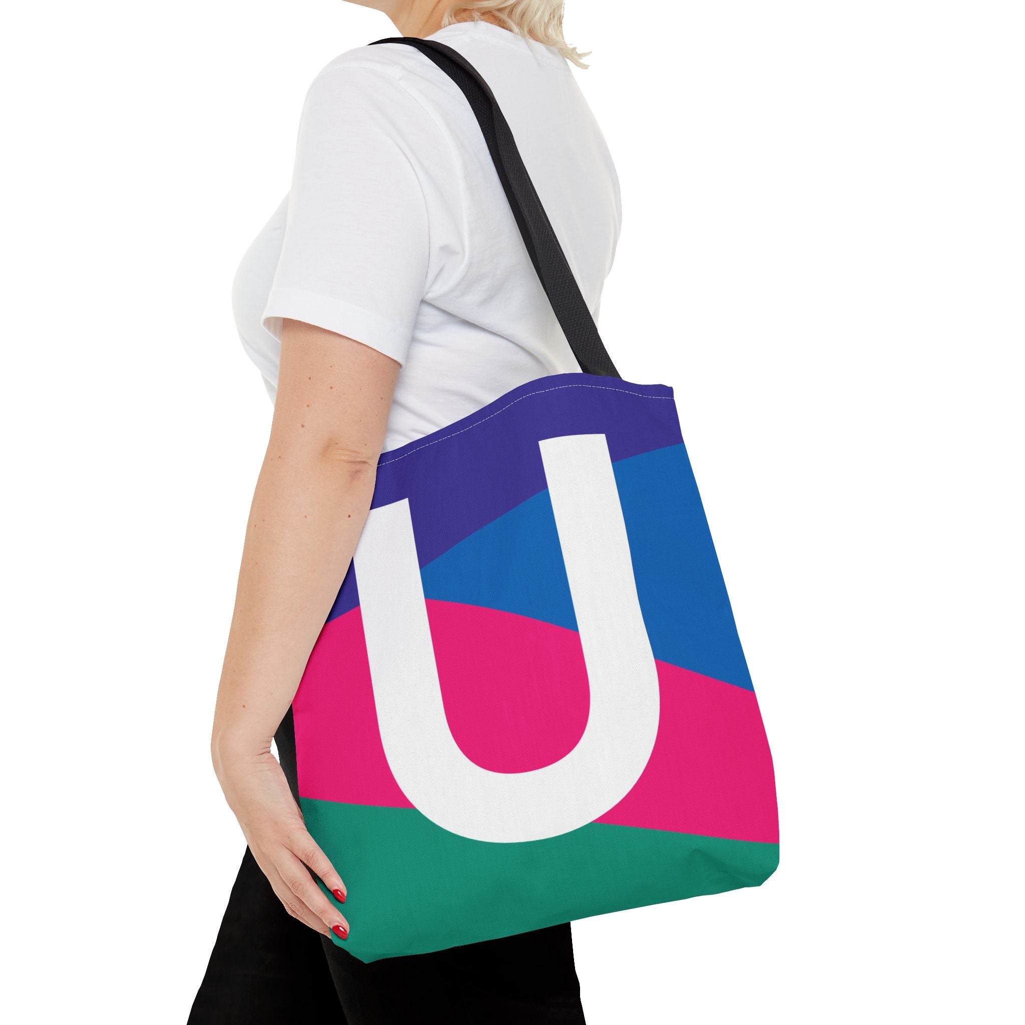 Monogram 'U' Colorblock Tote Bag — Personalized Initial U Shoulder Tote