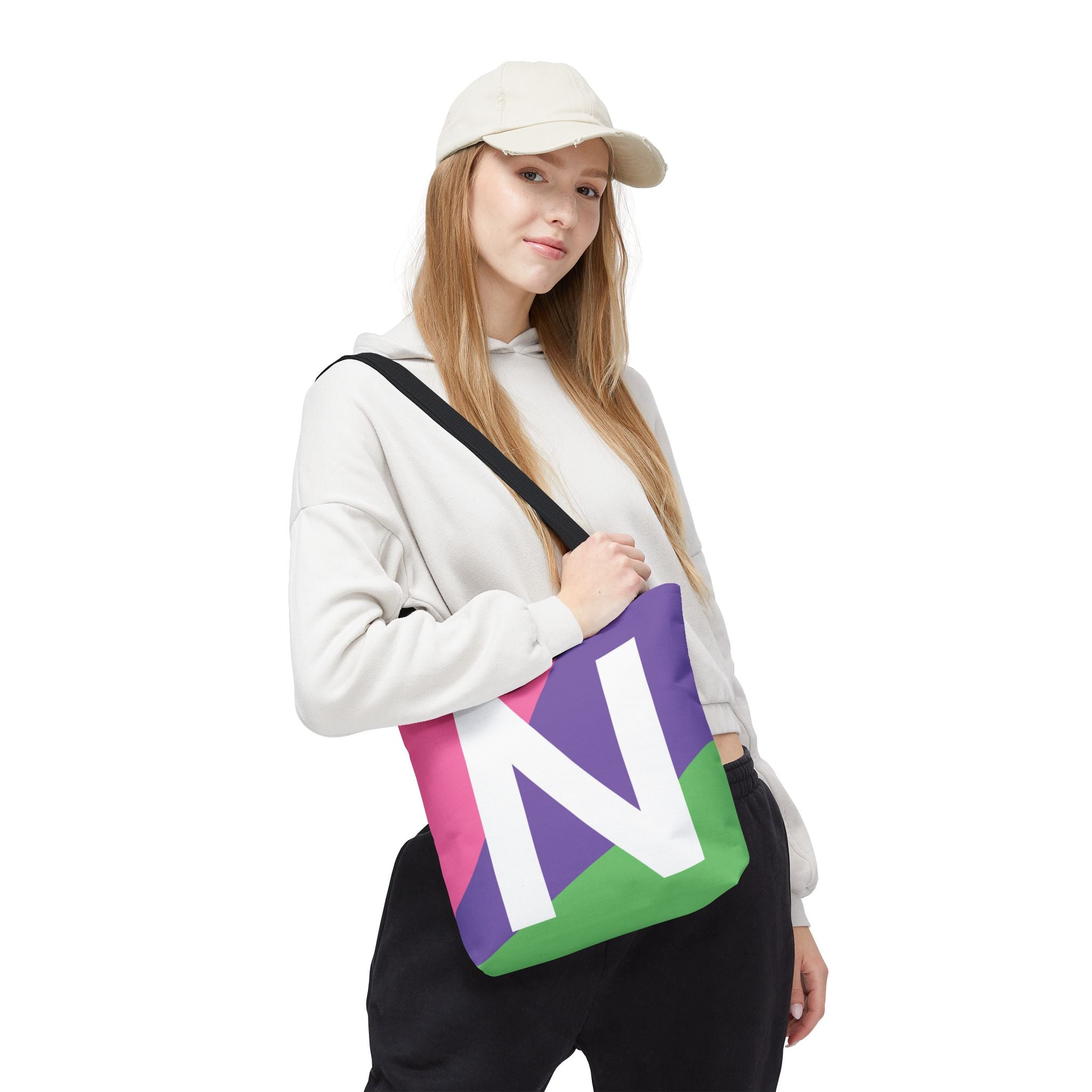 Monogram 'N' Colorblock Tote Bag — Personalized Initial N Shoulder Tote