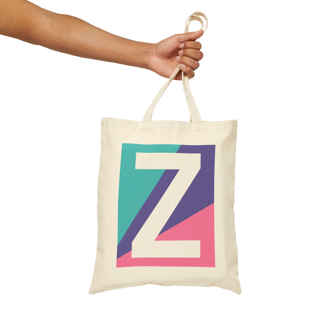 Initial Z Colorblock Canvas Tote Bag — Monogram Letter Z Reusable Grocery Tote