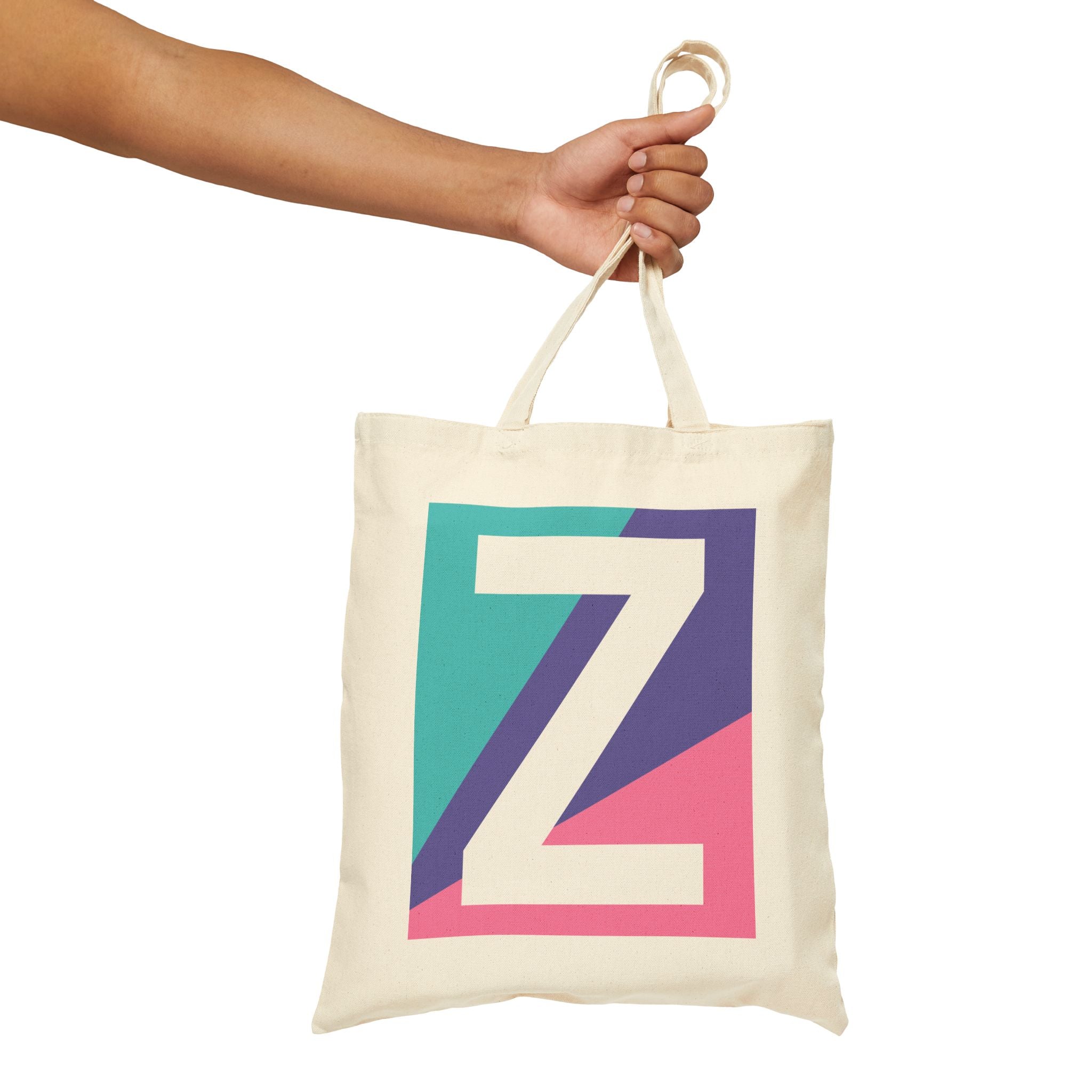 Initial Z Colorblock Canvas Tote Bag — Monogram Letter Z Reusable Grocery Tote