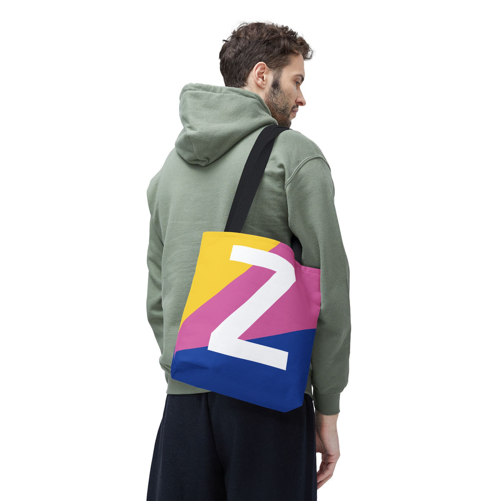 Monogram 'Z' Colorblock Tote Bag — Personalized Initial Z Shoulder Tote