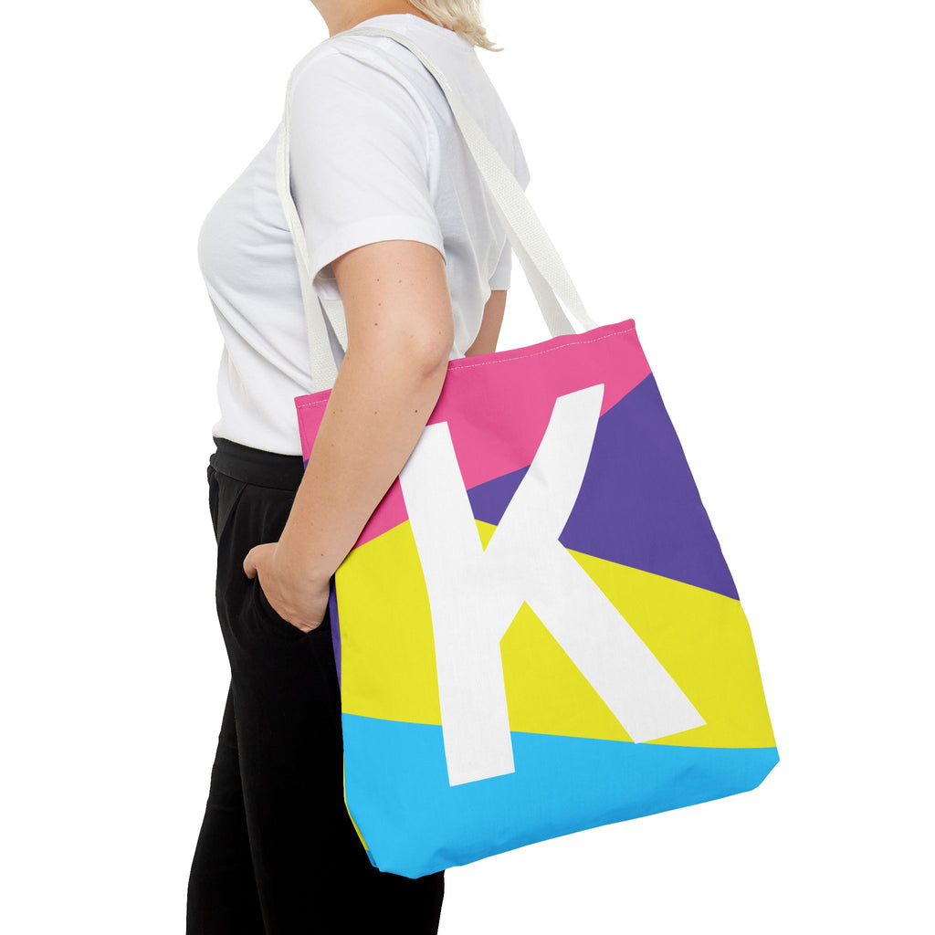 Monogram 'K' Colorblock Tote Bag — Personalized Initial K Shoulder Tote