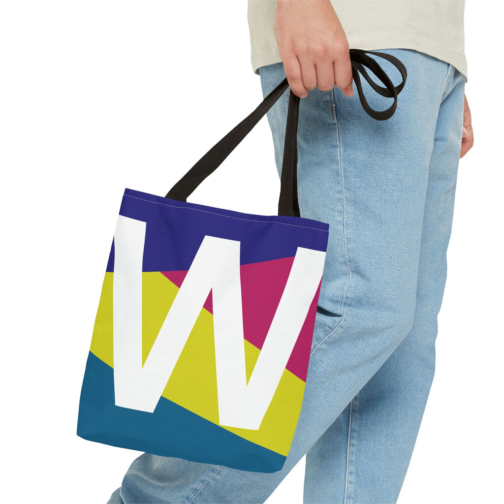Monogram 'W' Colorblock Tote Bag — Personalized Initial W Shoulder Tote