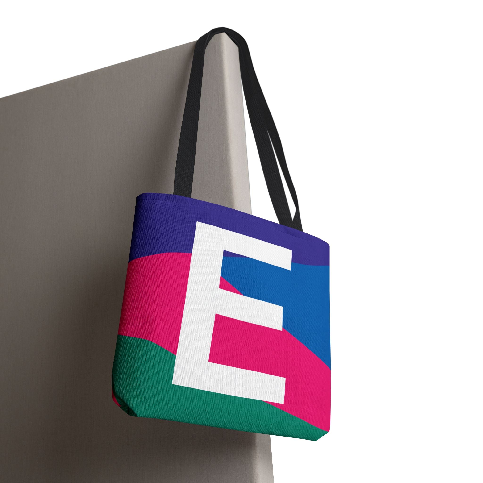 Monogram 'E' Colorblock Tote Bag — Personalized Initial E Shoulder Tote
