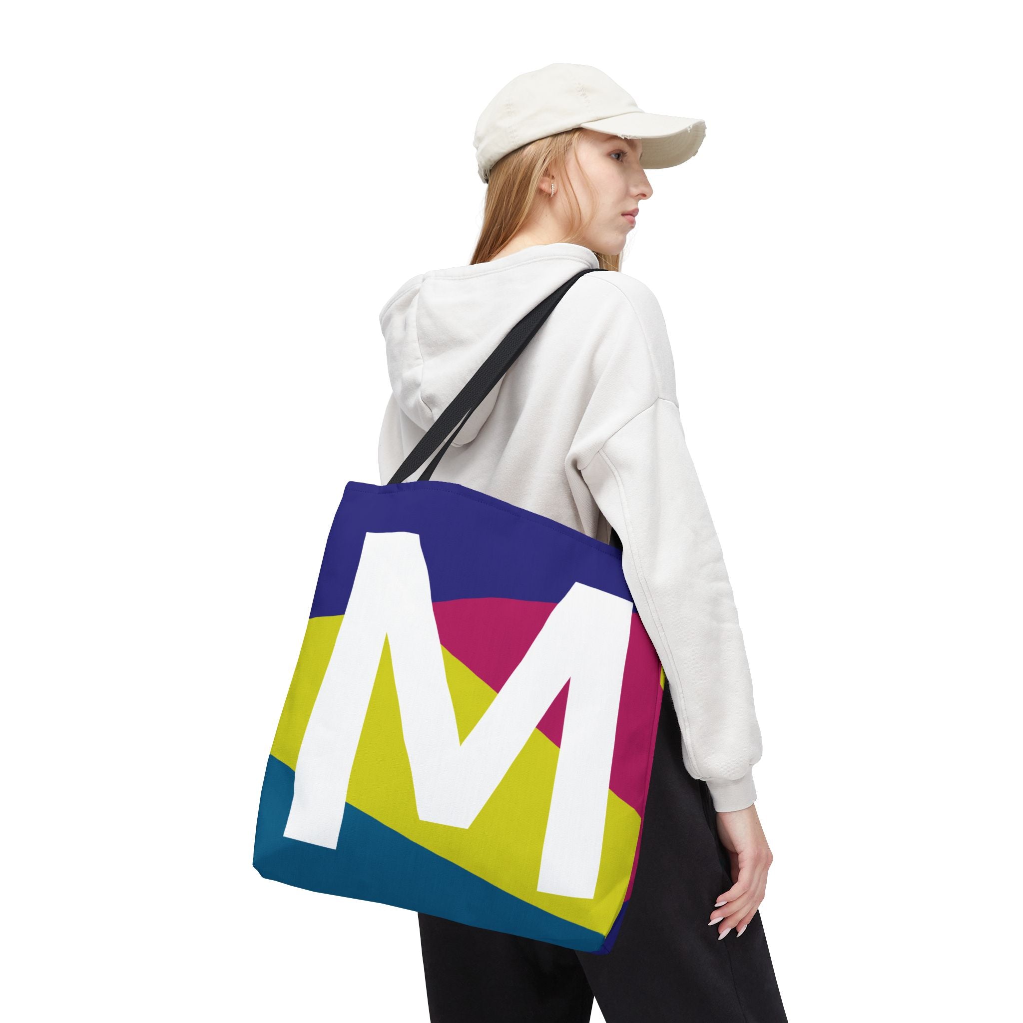 Monogram 'M' Colorblock Tote Bag — Personalized Initial M Shoulder Tote