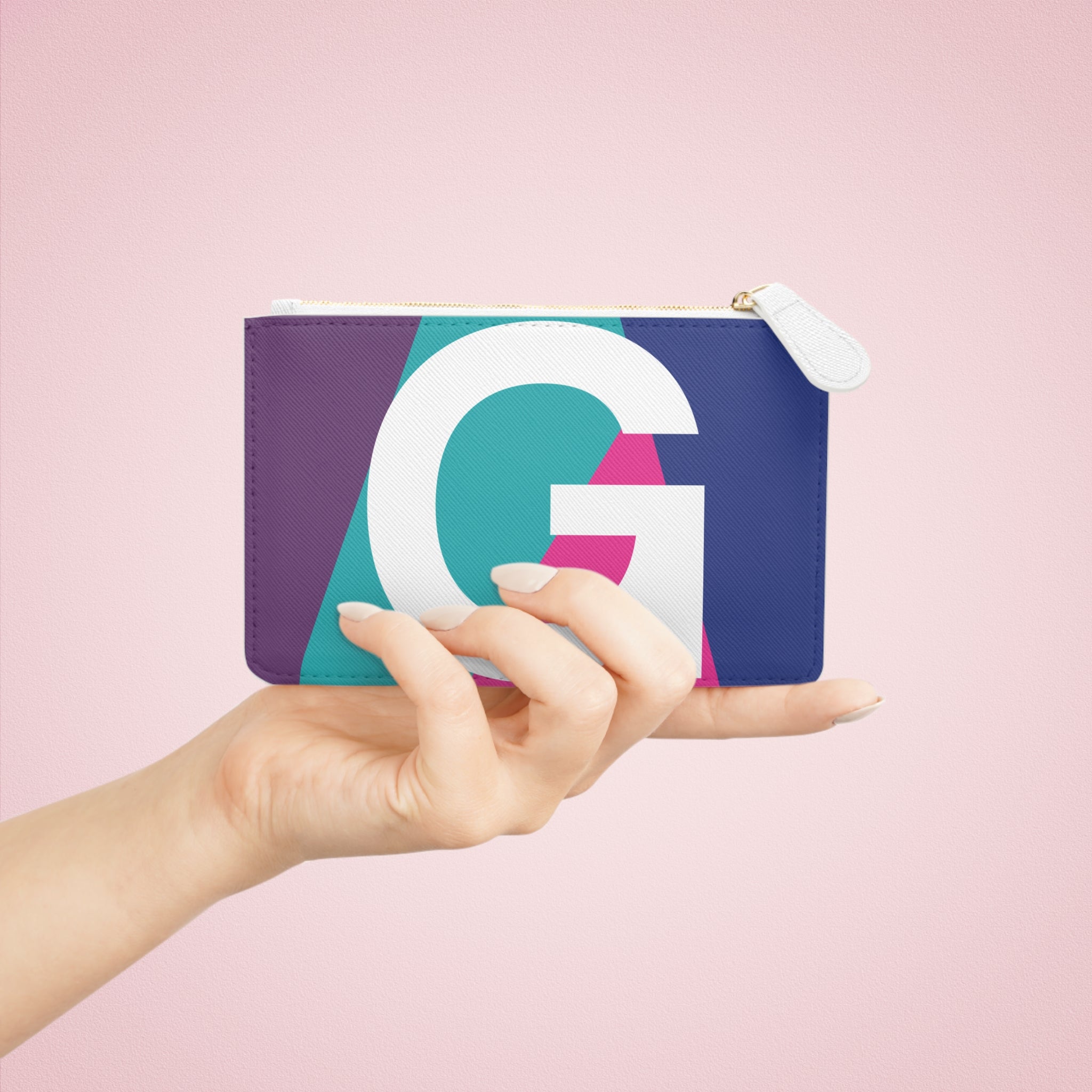 Initial G Mini Clutch — Colorblock Monogram Wristlet Wallet