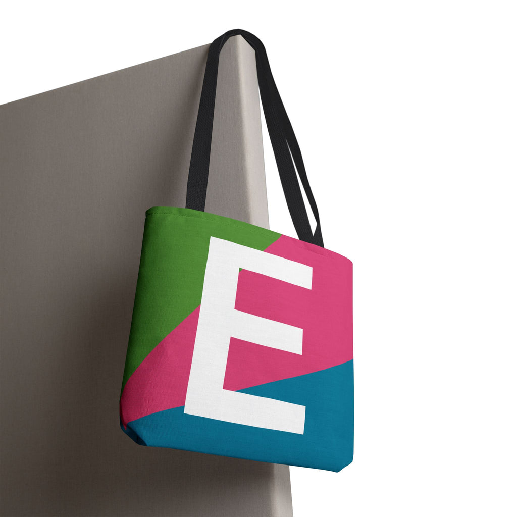 Monogram 'E' Colorblock Tote Bag — Personalized Initial E Shoulder Tote
