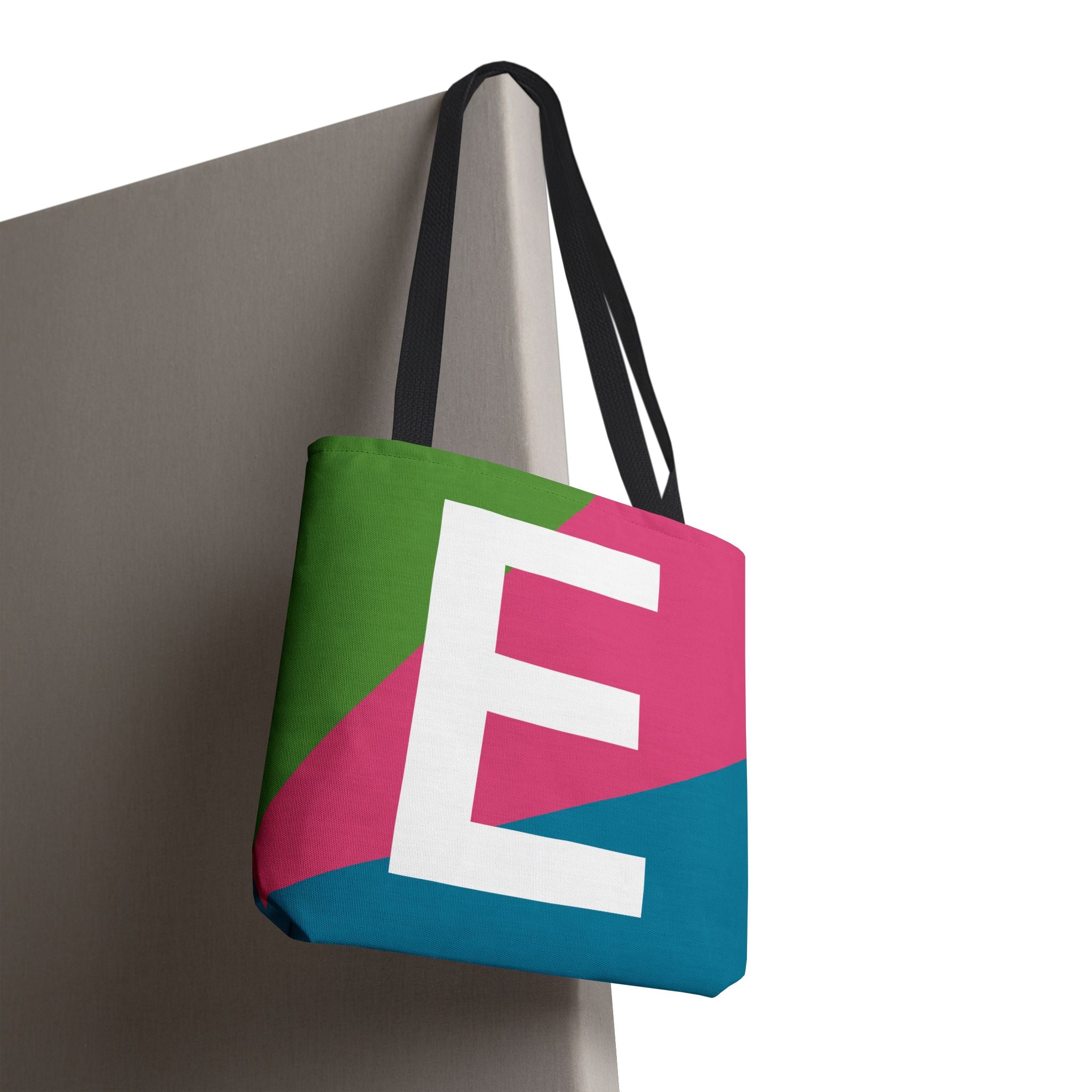 Monogram 'E' Colorblock Tote Bag — Personalized Initial E Shoulder Tote