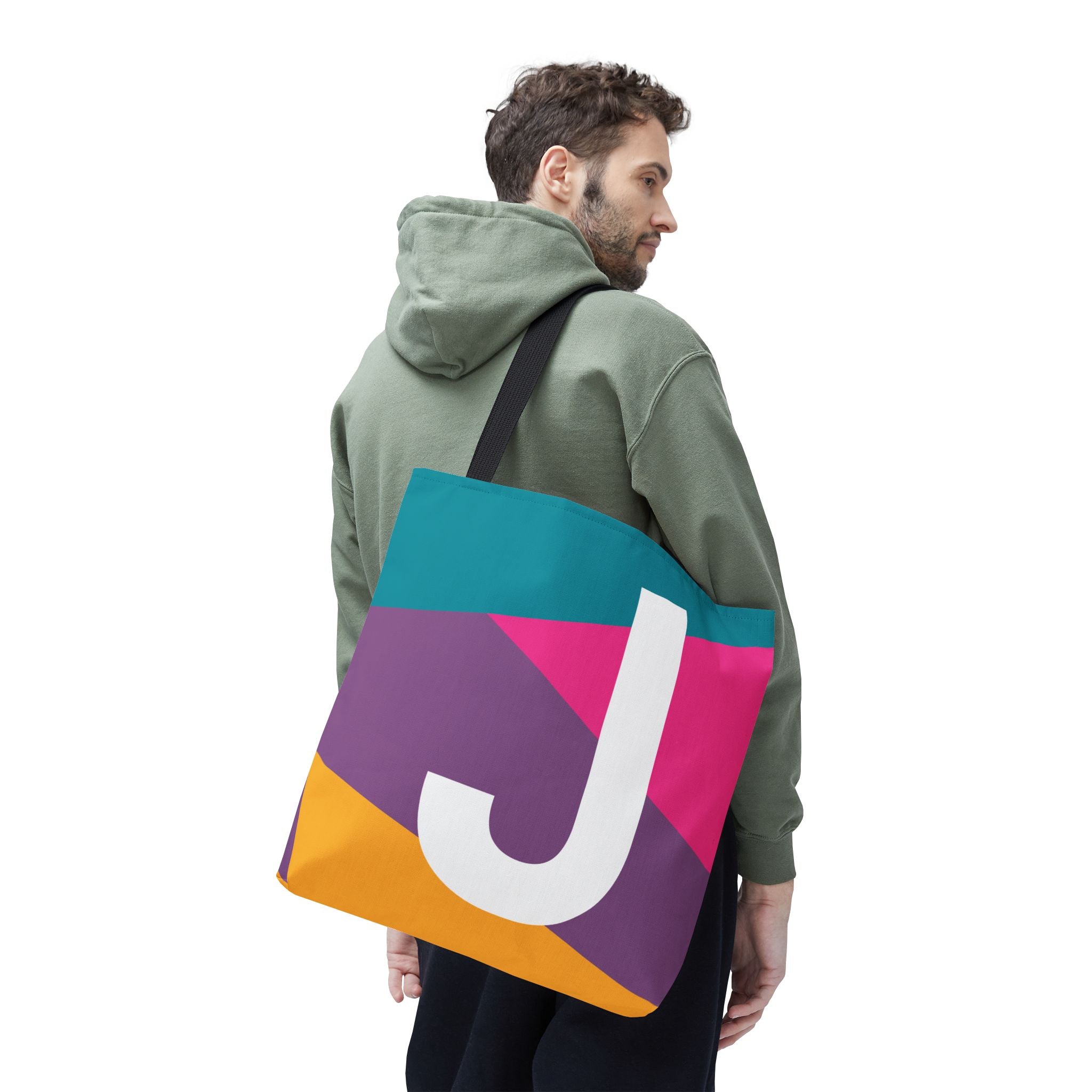 Monogram 'J' Colorblock Tote Bag — Personalized Initial J Shoulder Tote