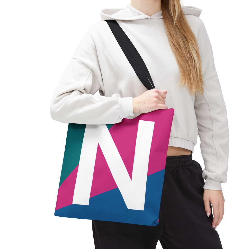 Monogram 'N' Colorblock Tote Bag — Personalized Initial N Shoulder Tote