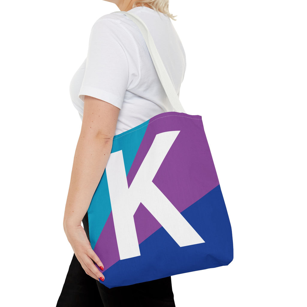 Monogram 'K' Colorblock Tote Bag — Personalized Initial K Shoulder Tote