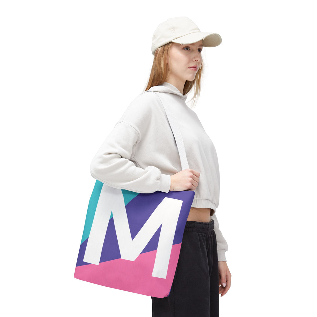 Monogram 'M' Colorblock Tote Bag — Personalized Initial M Shoulder Tote