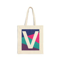 Initial V Colorblock Canvas Tote Bag — Monogram Letter V Reusable Grocery Tote