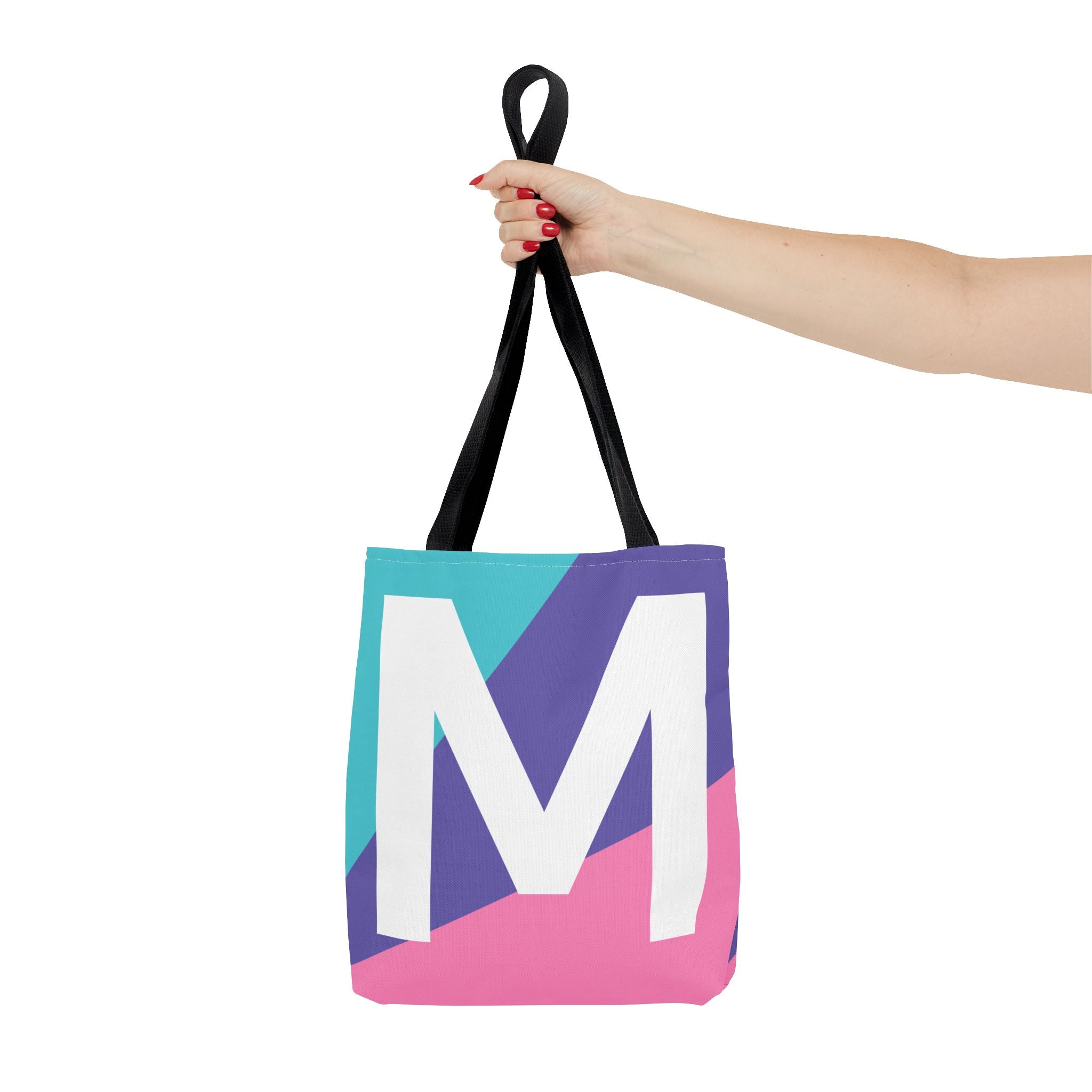 Monogram 'M' Colorblock Tote Bag — Personalized Initial M Shoulder Tote