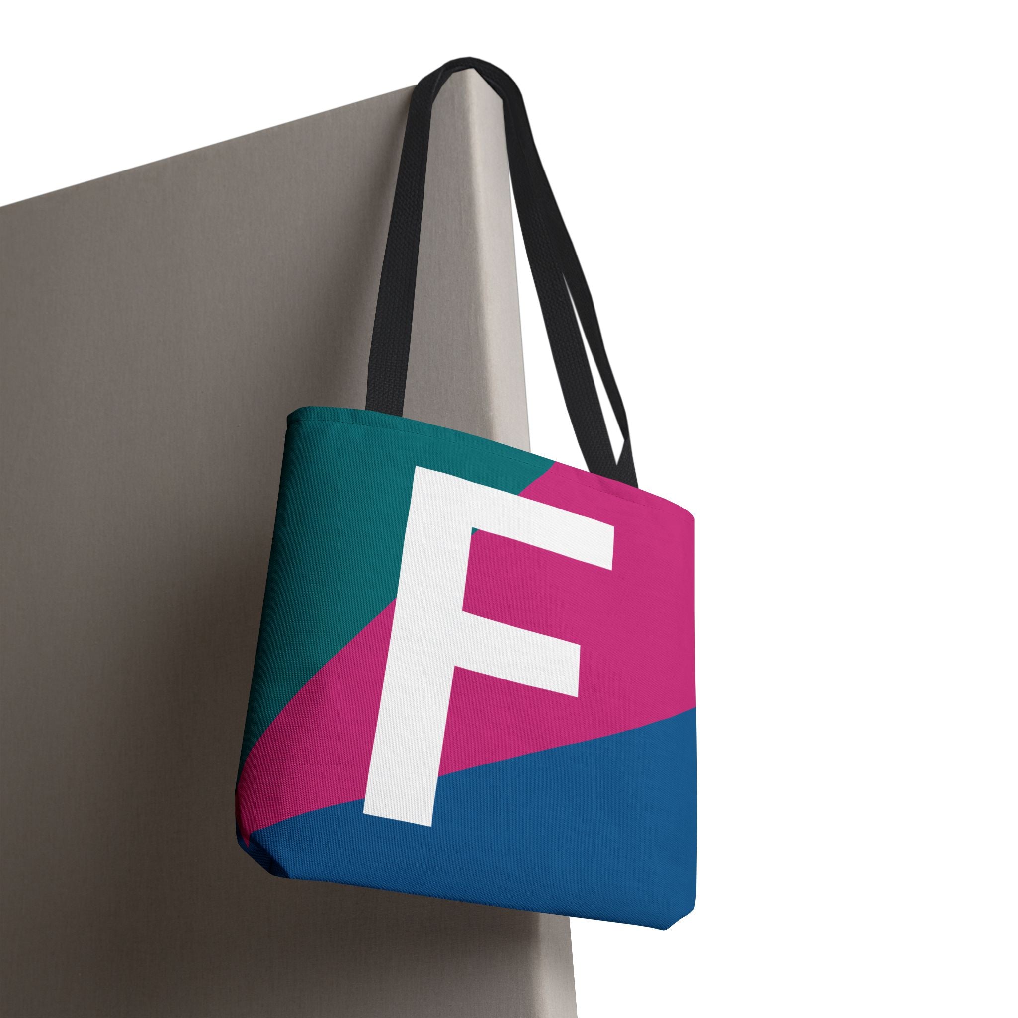Monogram 'F' Colorblock Tote Bag — Personalized Initial F Shoulder Tote