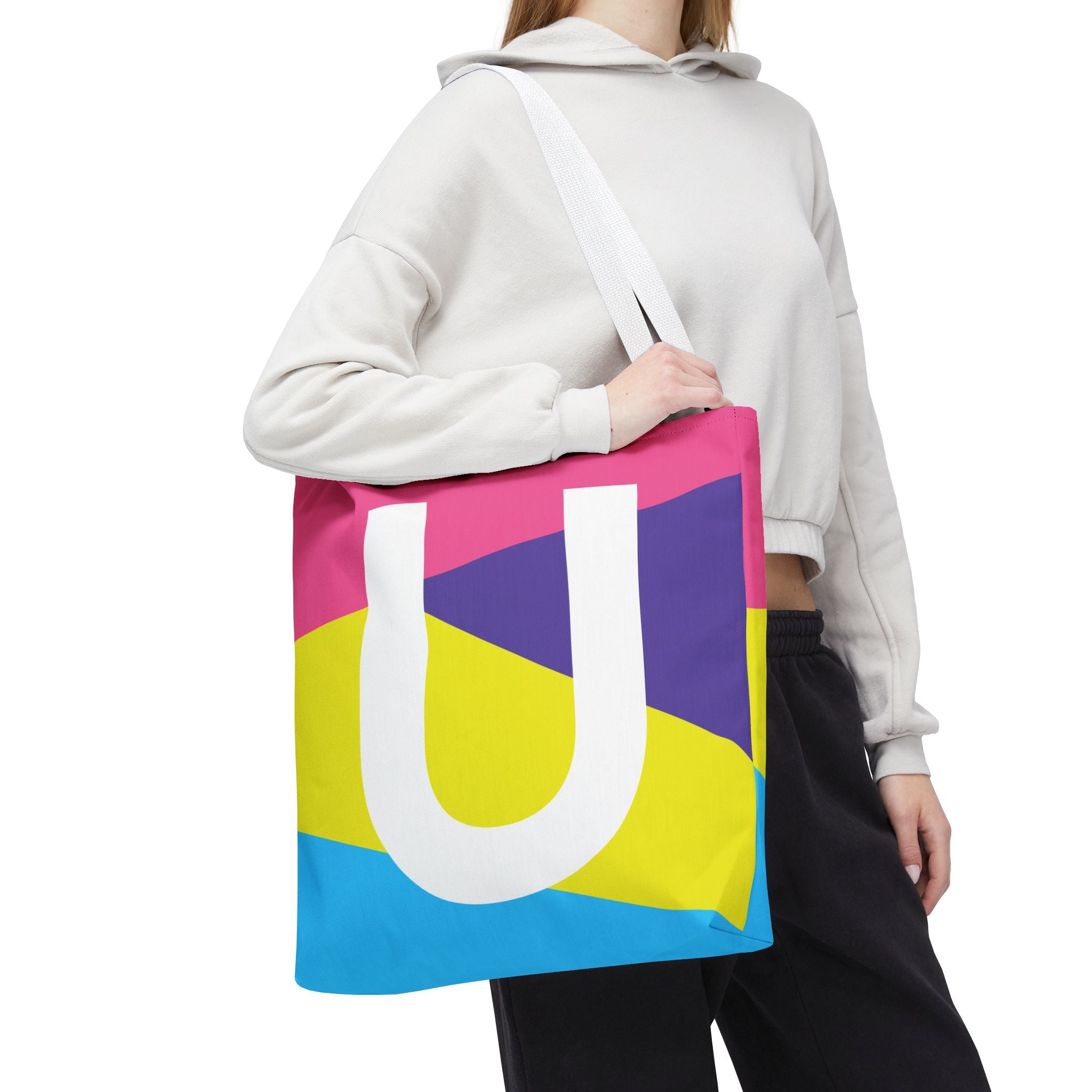 Monogram 'U' Colorblock Tote Bag — Personalized Initial U Shoulder Tote
