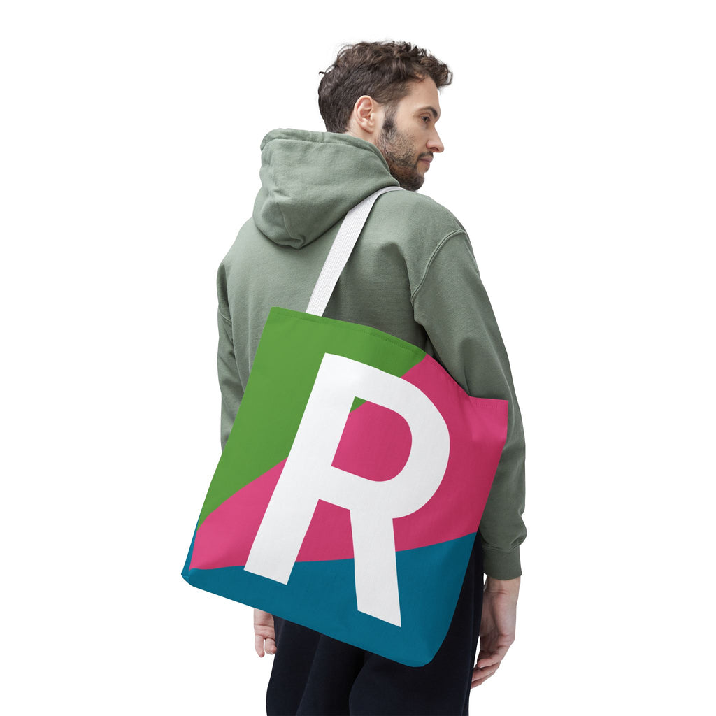 Monogram 'R' Colorblock Tote Bag — Personalized Initial R Shoulder Tote