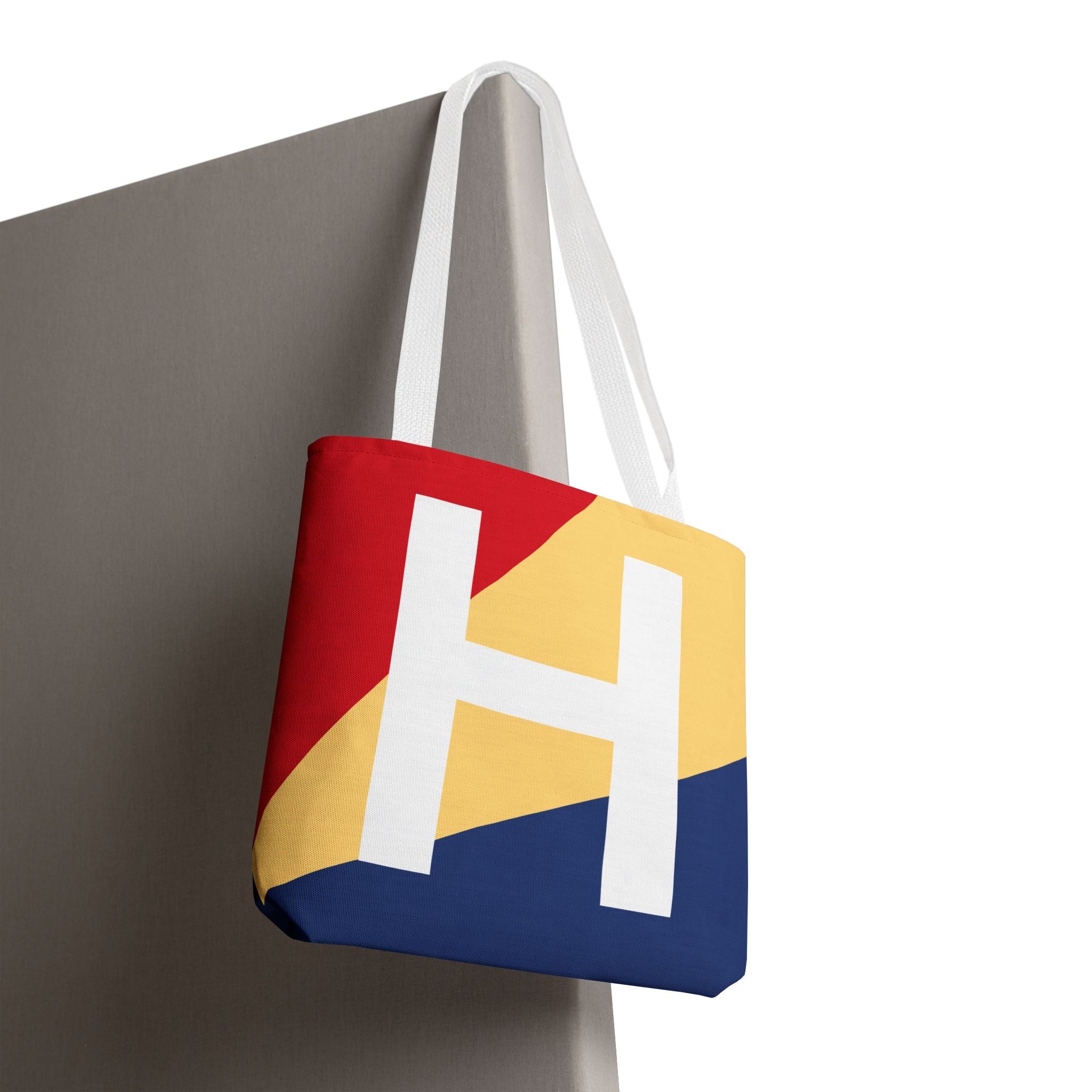 Monogram 'H' Colorblock Tote Bag — Personalized Initial H Shoulder Tote