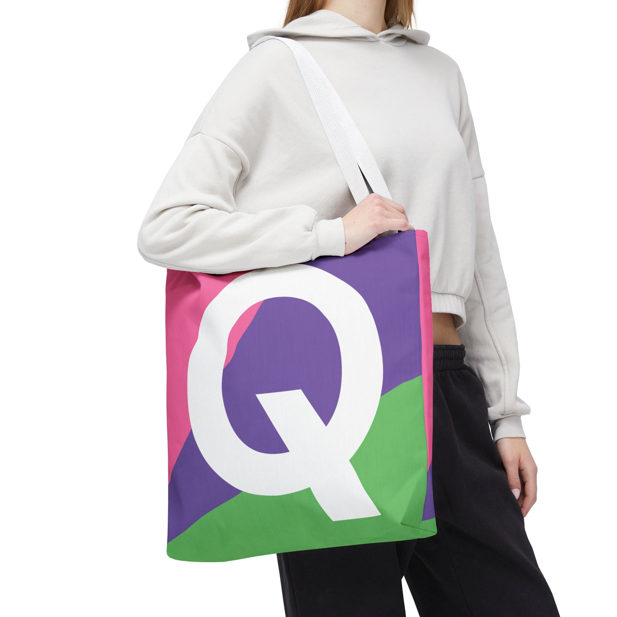 Monogram 'Q' Colorblock Tote Bag — Personalized Initial Q Shoulder Tote