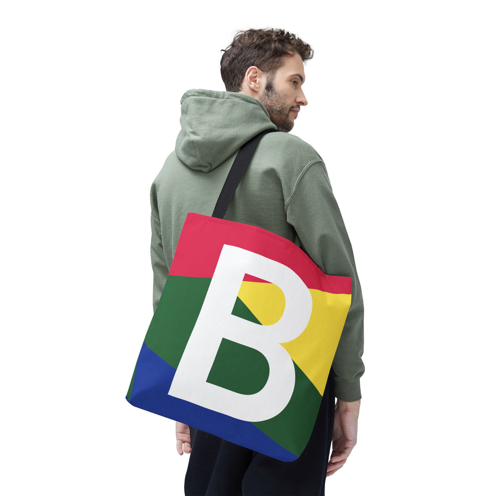 Monogram 'B' Colorblock Tote Bag — Personalized Initial B Shoulder Tote