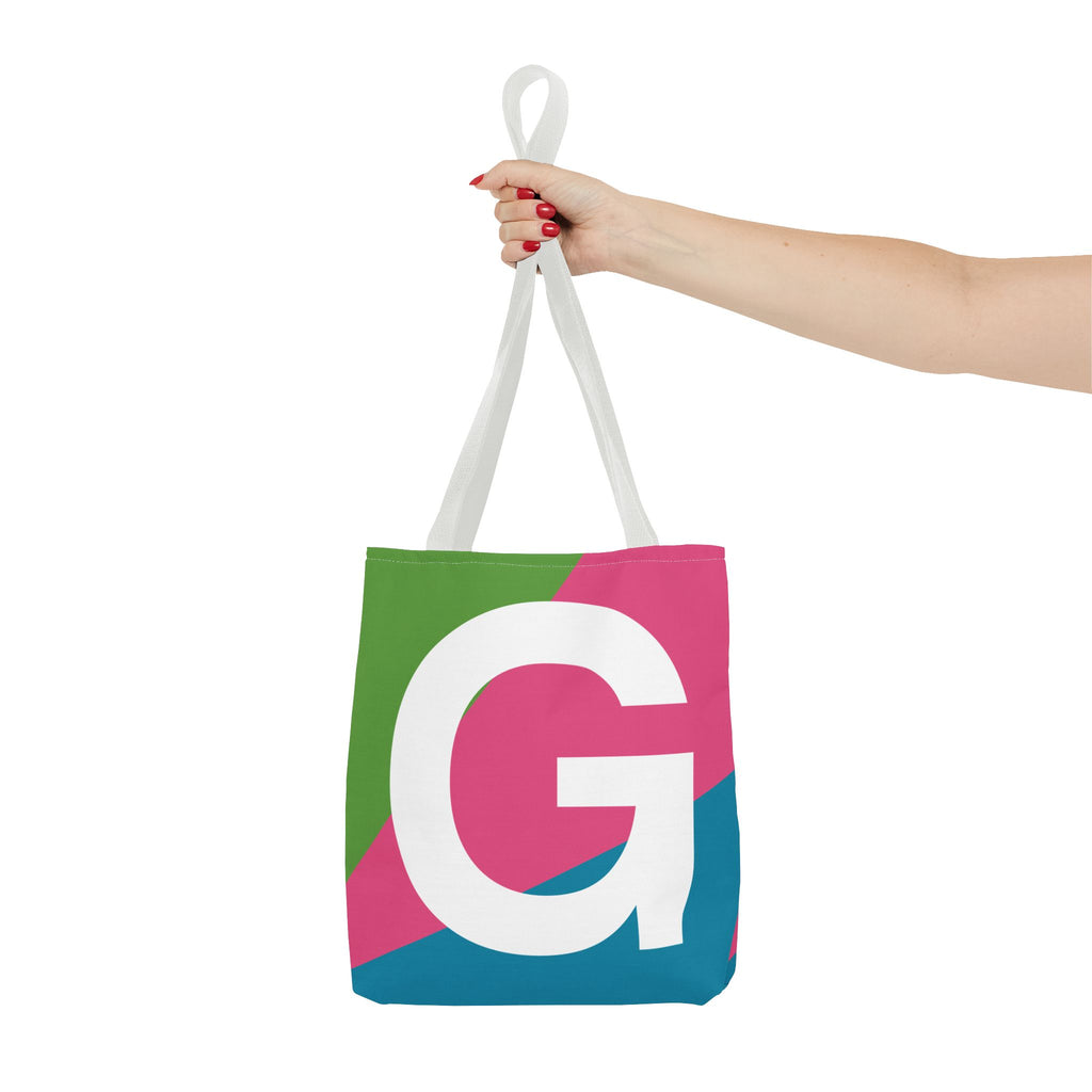 Monogram 'G' Colorblock Tote Bag — Personalized Initial G Shoulder Tote