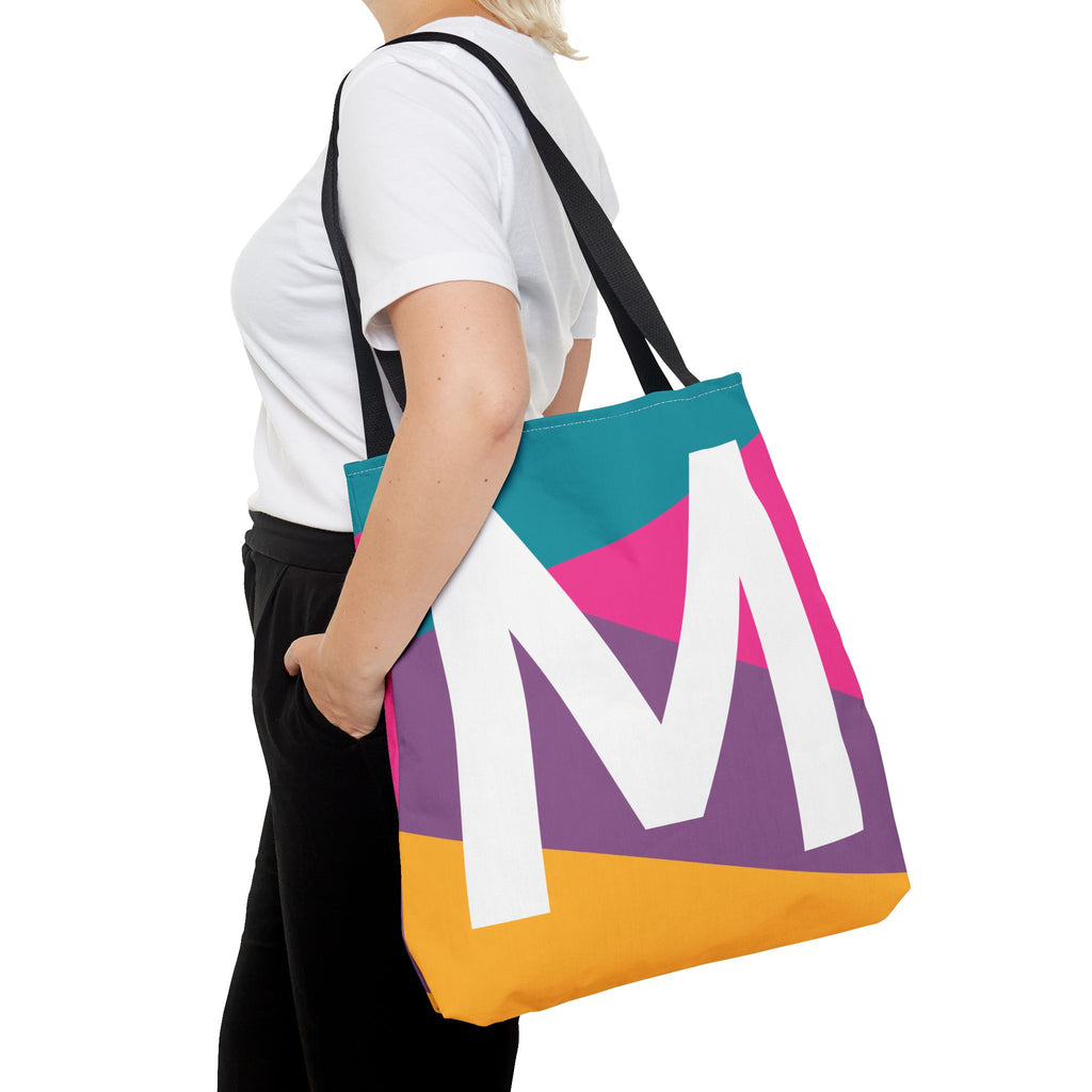 Monogram 'M' Colorblock Tote Bag — Personalized Initial M Shoulder Tote