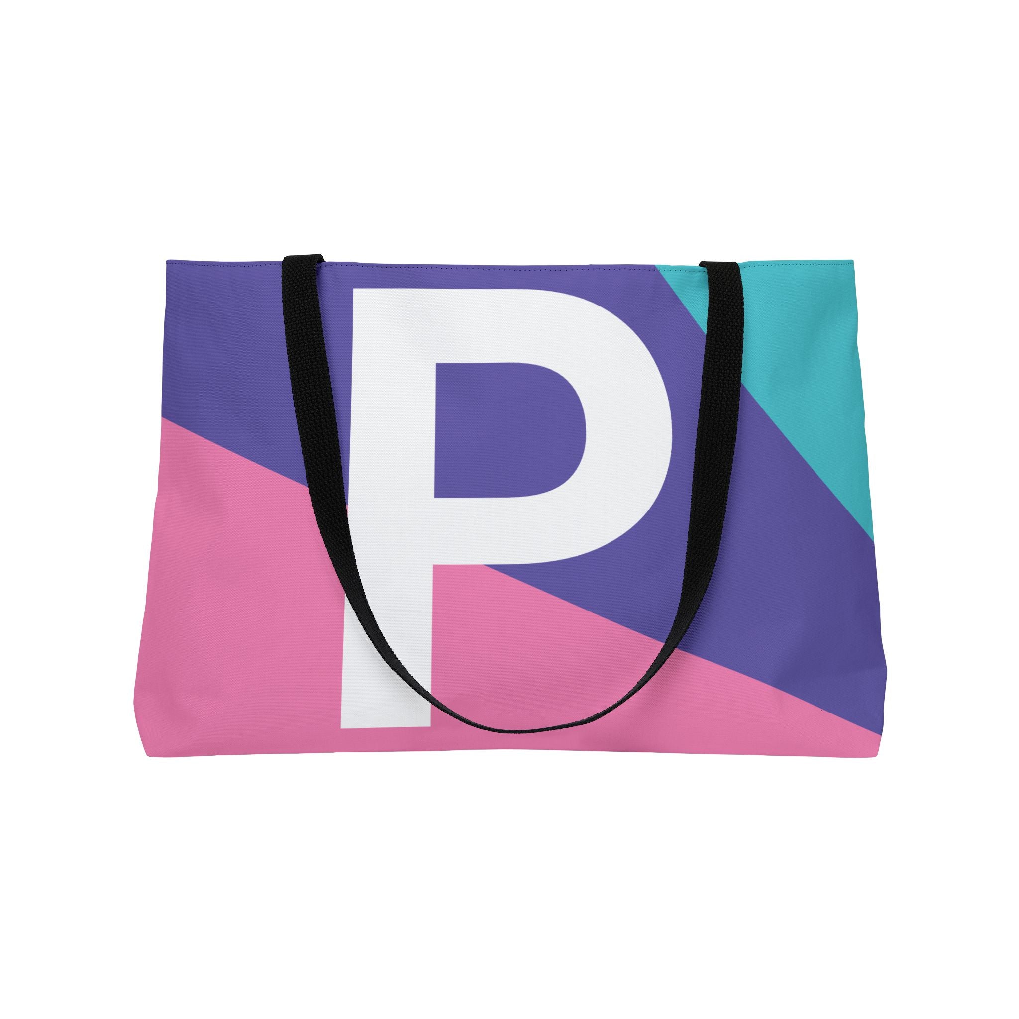 Personalized 'P' Colorblock Tote Bag — Monogram Weekender Tote