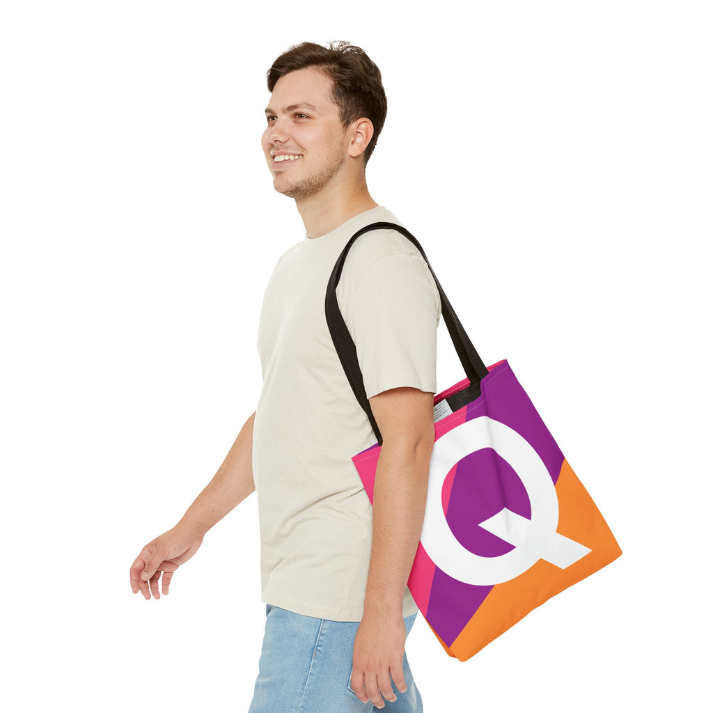 Monogram 'Q' Colorblock Tote Bag — Personalized Initial Q Shoulder Tote