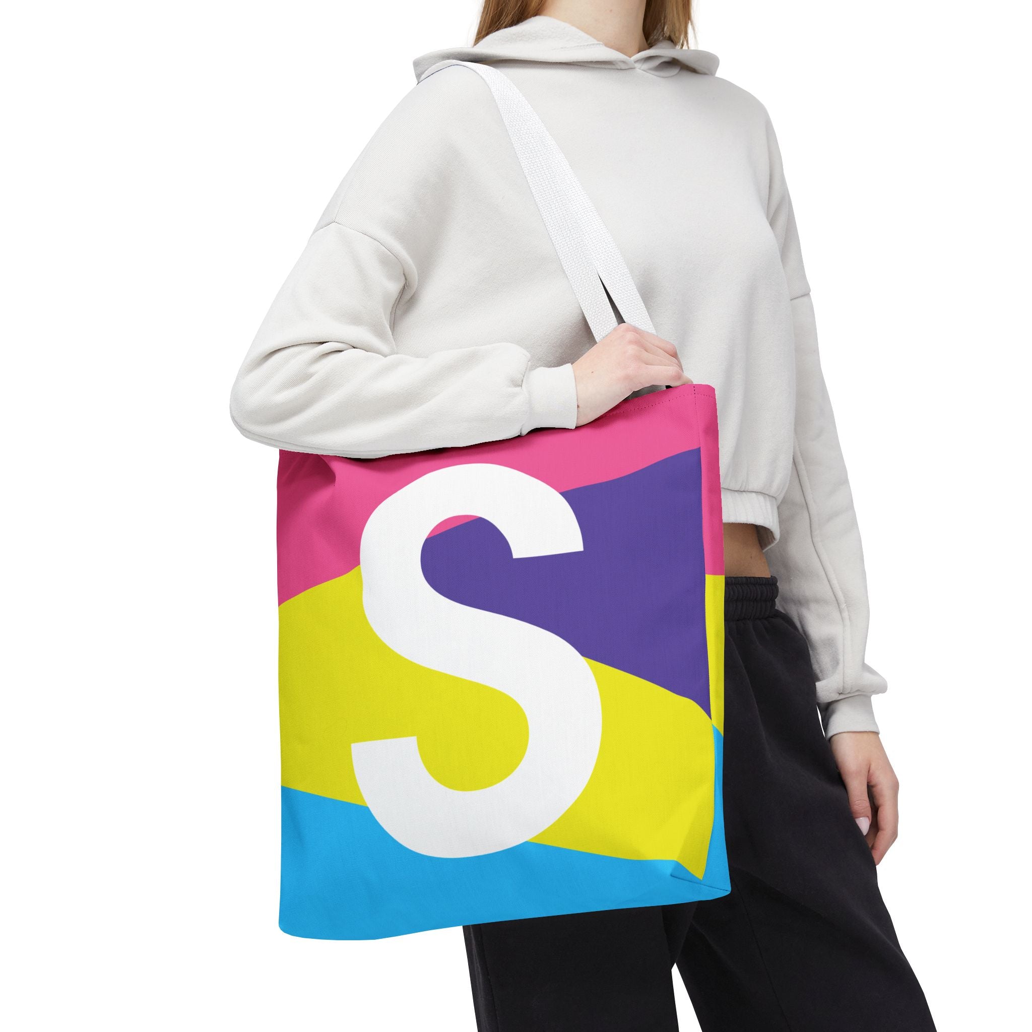 Monogram 'S' Colorblock Tote Bag — Personalized Initial S Shoulder Tote