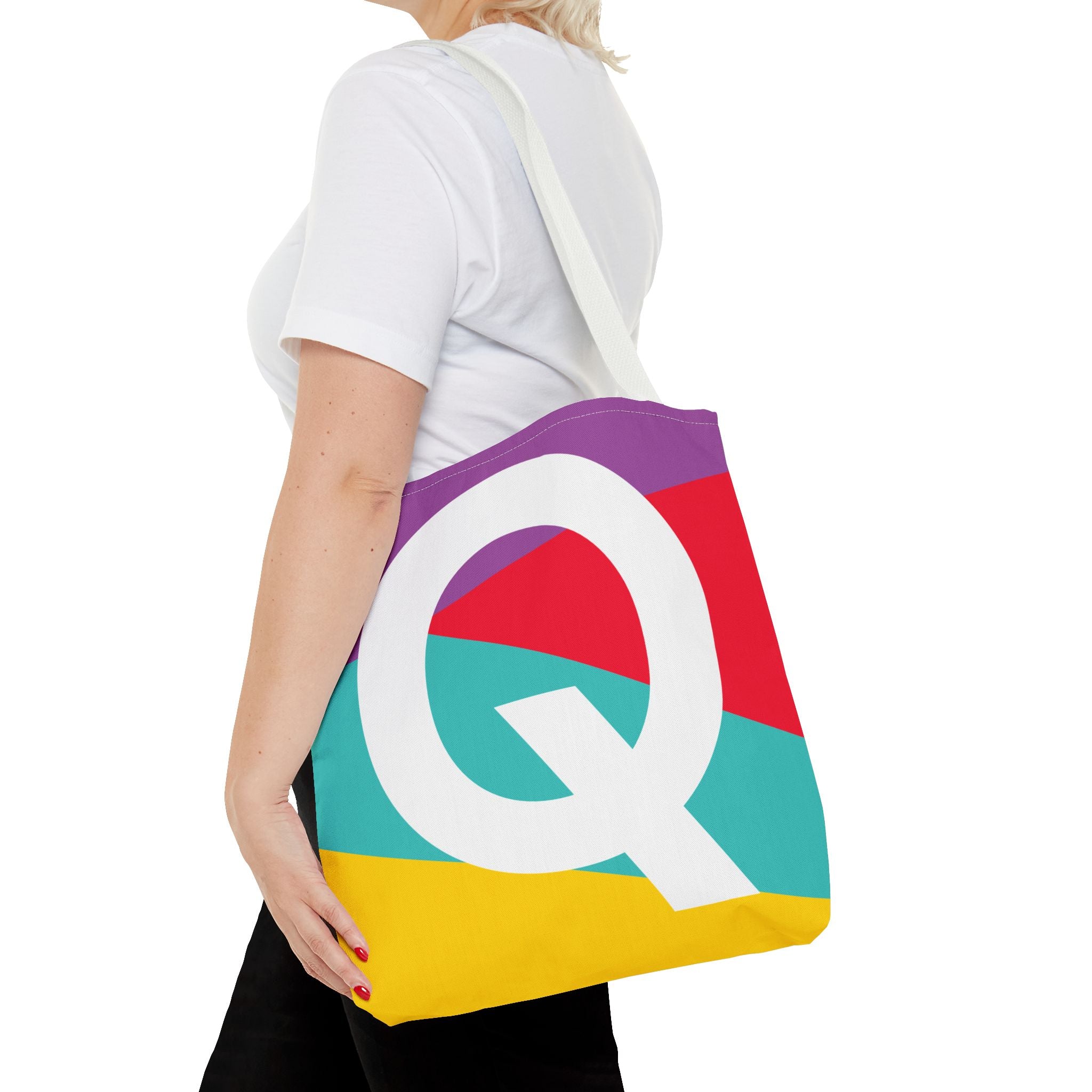 Monogram 'Q' Colorblock Tote Bag — Personalized Initial Q Shoulder Tote