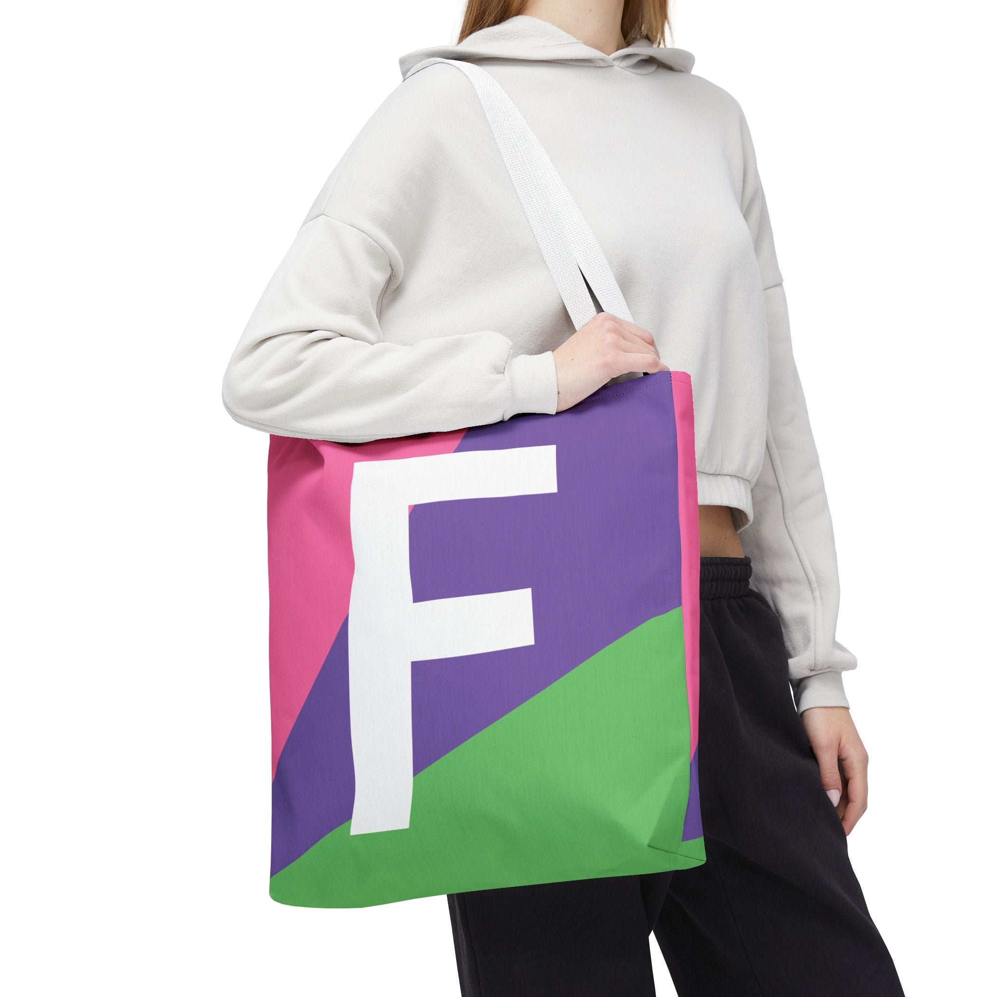 Monogram 'F' Colorblock Tote Bag — Personalized Initial F Shoulder Tote