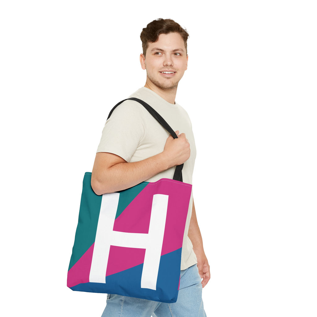 Monogram 'H' Colorblock Tote Bag — Personalized Initial H Shoulder Tote