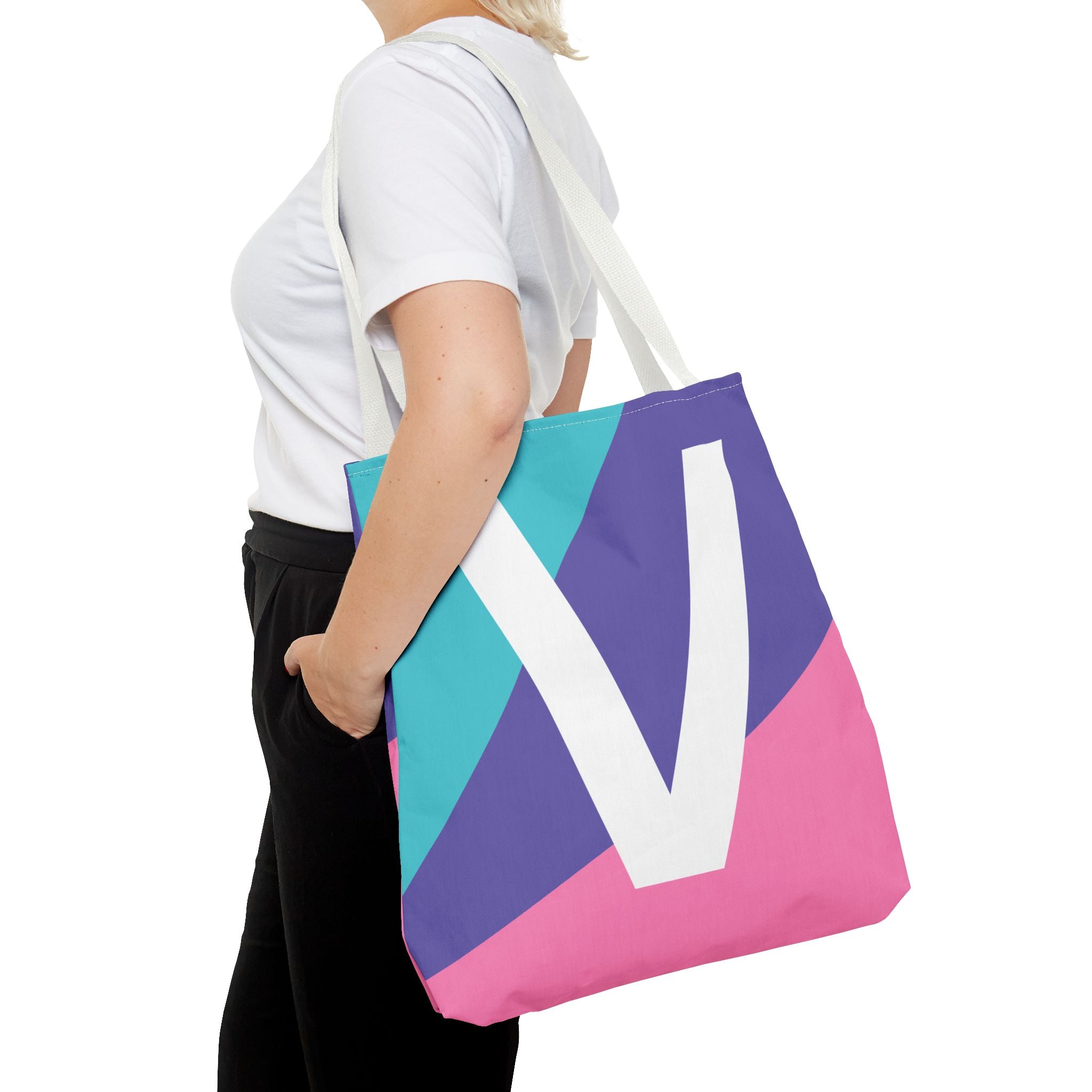 Monogram 'V' Colorblock Tote Bag — Personalized Initial V Shoulder Tote