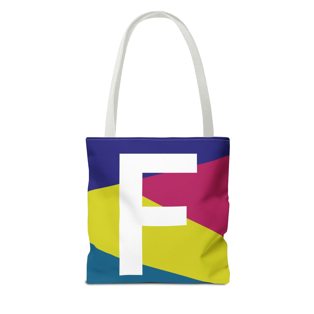 Monogram 'F' Colorblock Tote Bag — Personalized Initial F Shoulder Tote