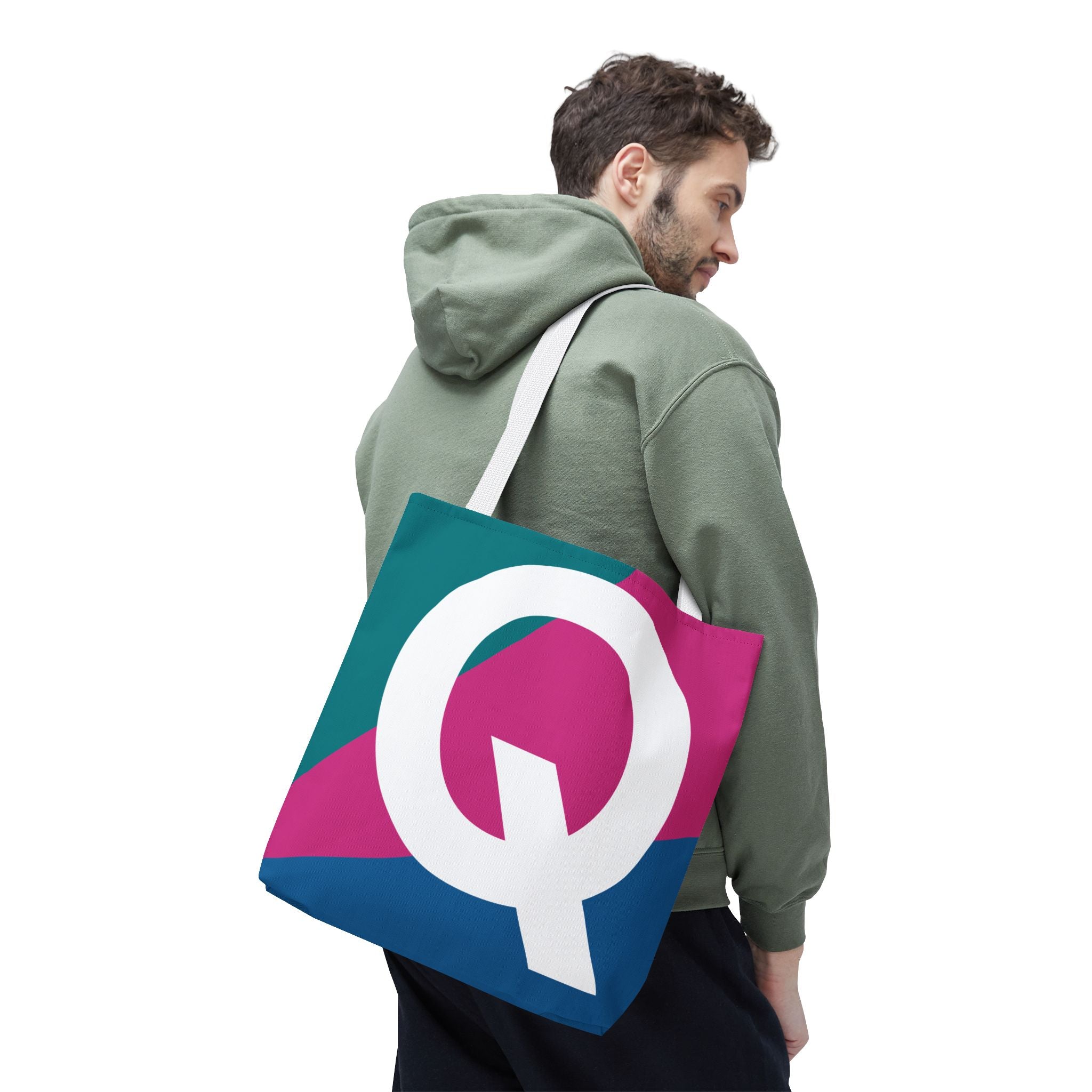 Monogram 'Q' Colorblock Tote Bag — Personalized Initial Q Shoulder Tote