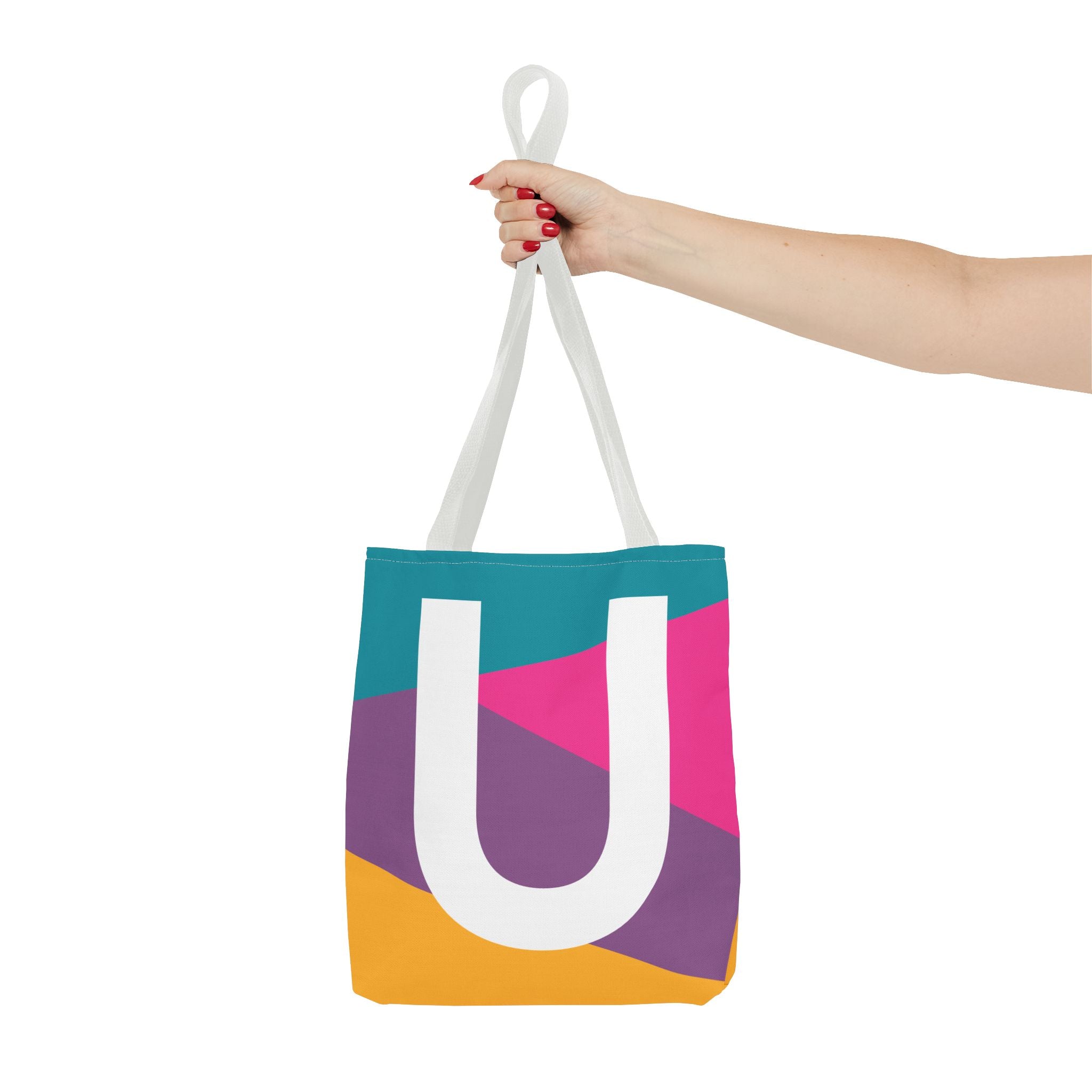 Monogram 'U' Colorblock Tote Bag — Personalized Initial U Shoulder Tote