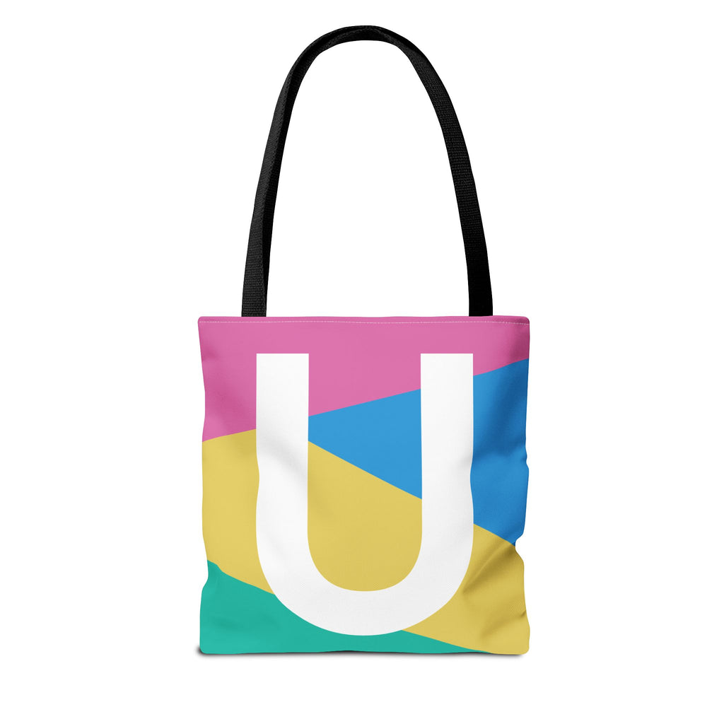 Monogram 'U' Colorblock Tote Bag — Personalized Initial U Shoulder Tote
