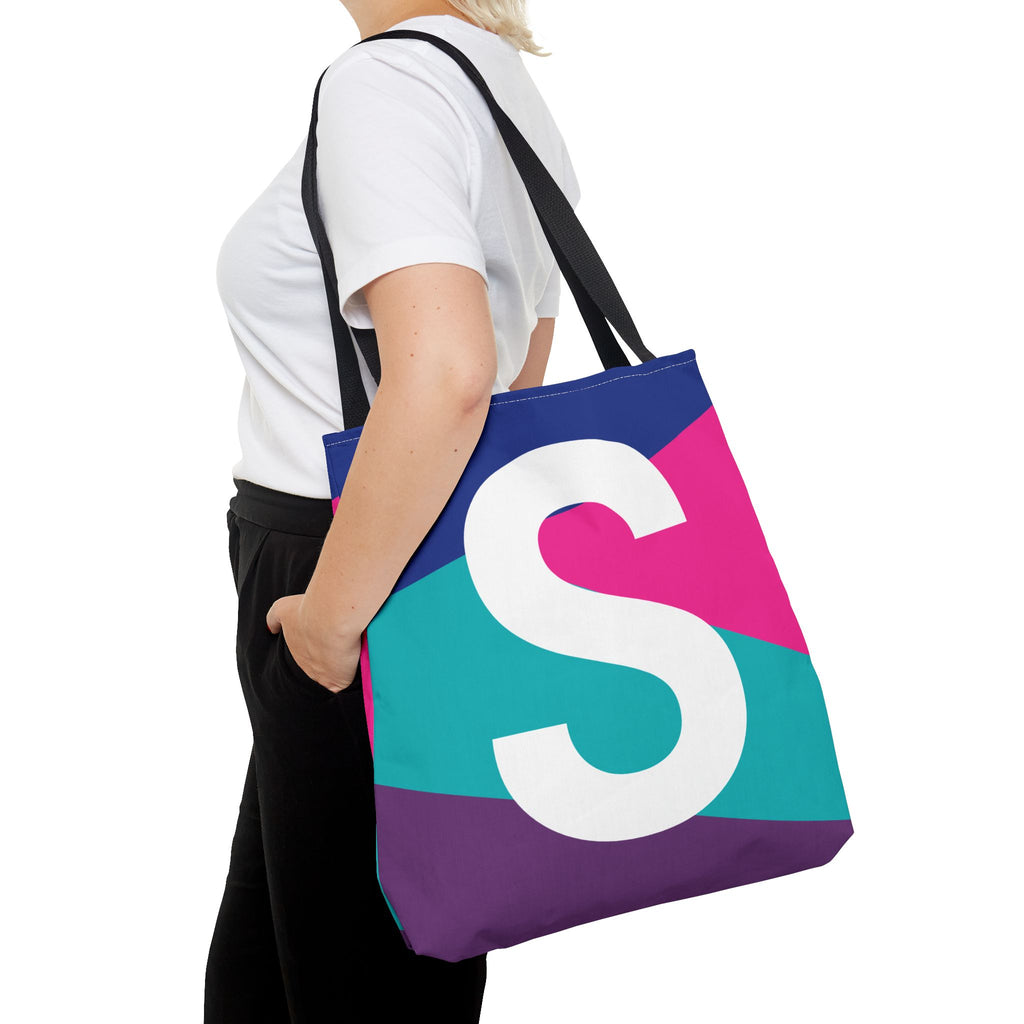 Monogram 'S' Colorblock Tote Bag — Personalized Initial S Shoulder Tote