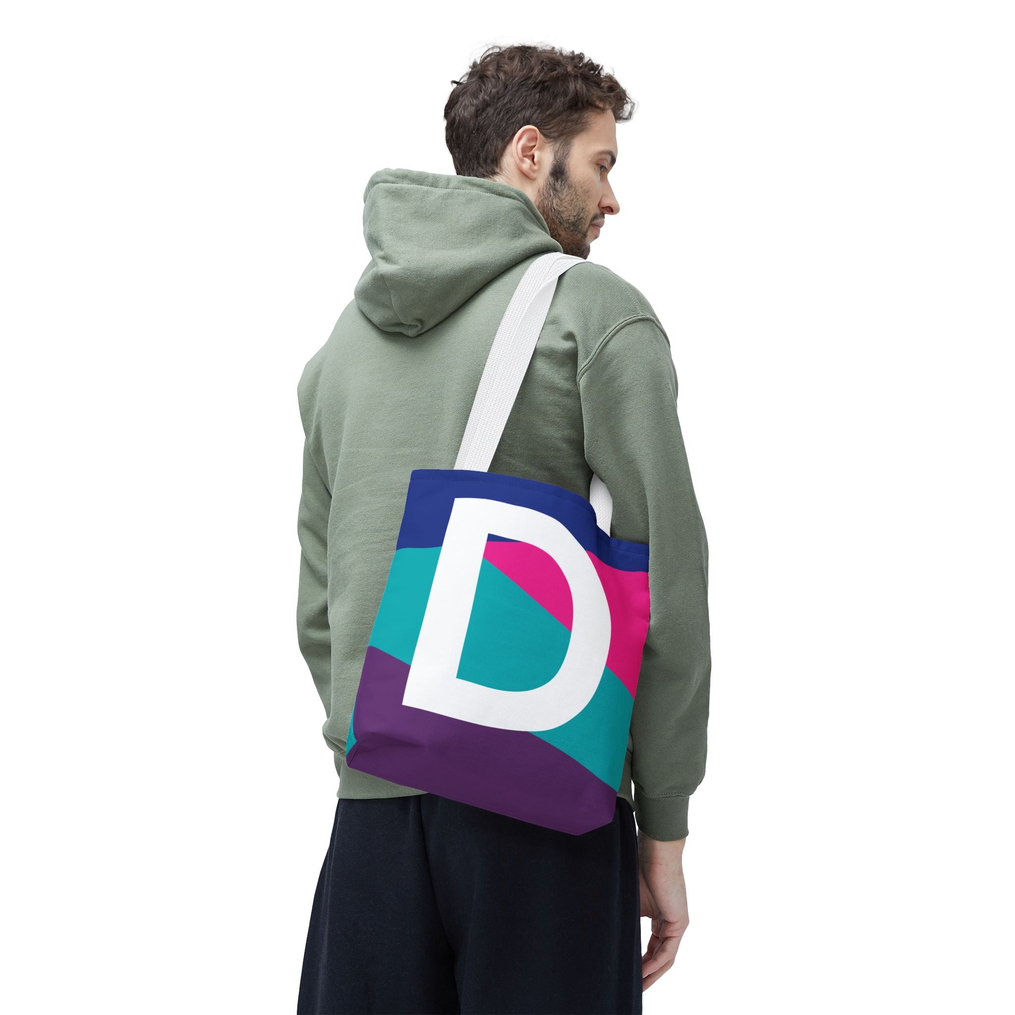 Monogram 'D' Colorblock Tote Bag — Personalized Initial D Shoulder Tote
