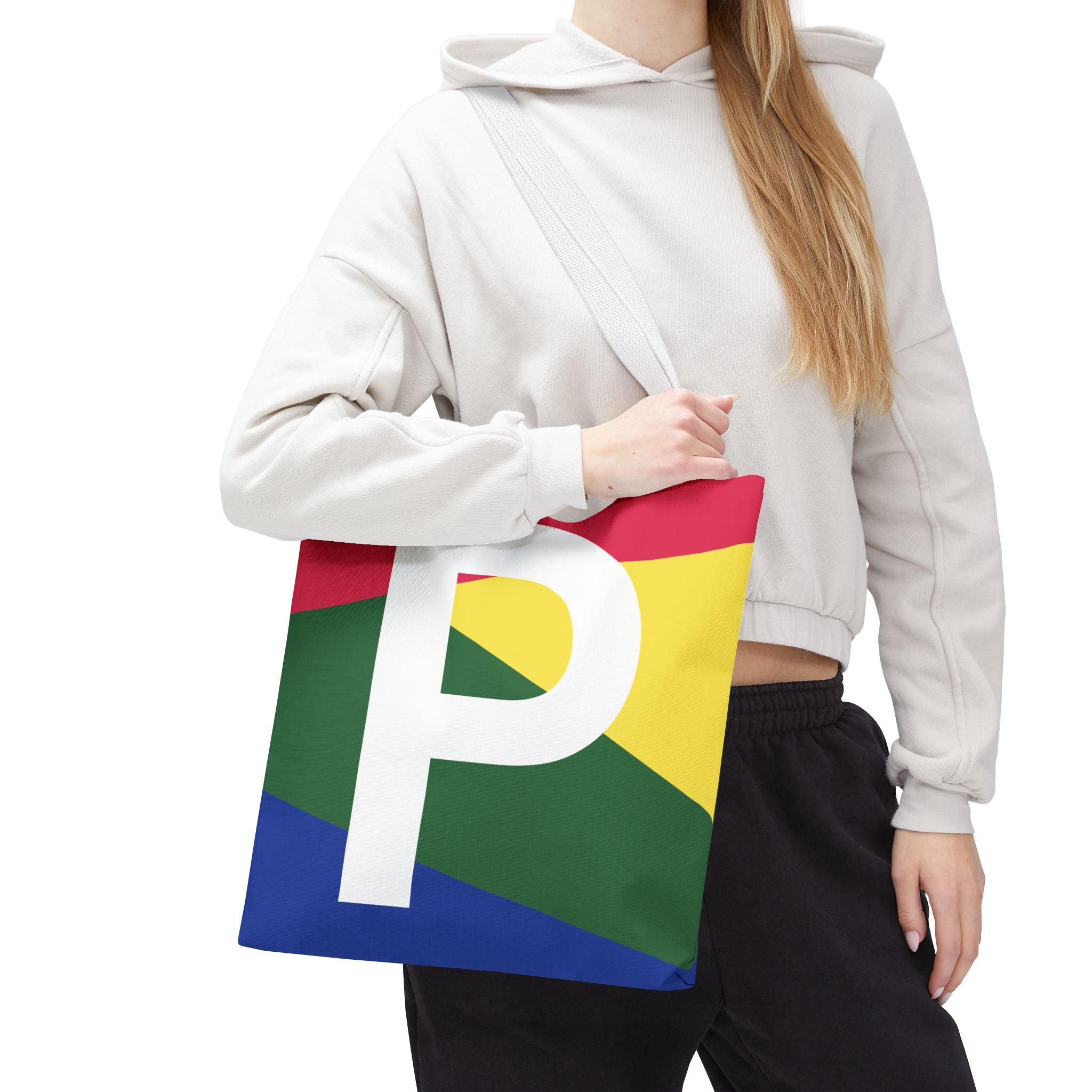 Monogram 'P' Colorblock Tote Bag — Personalized Initial P Shoulder Tote