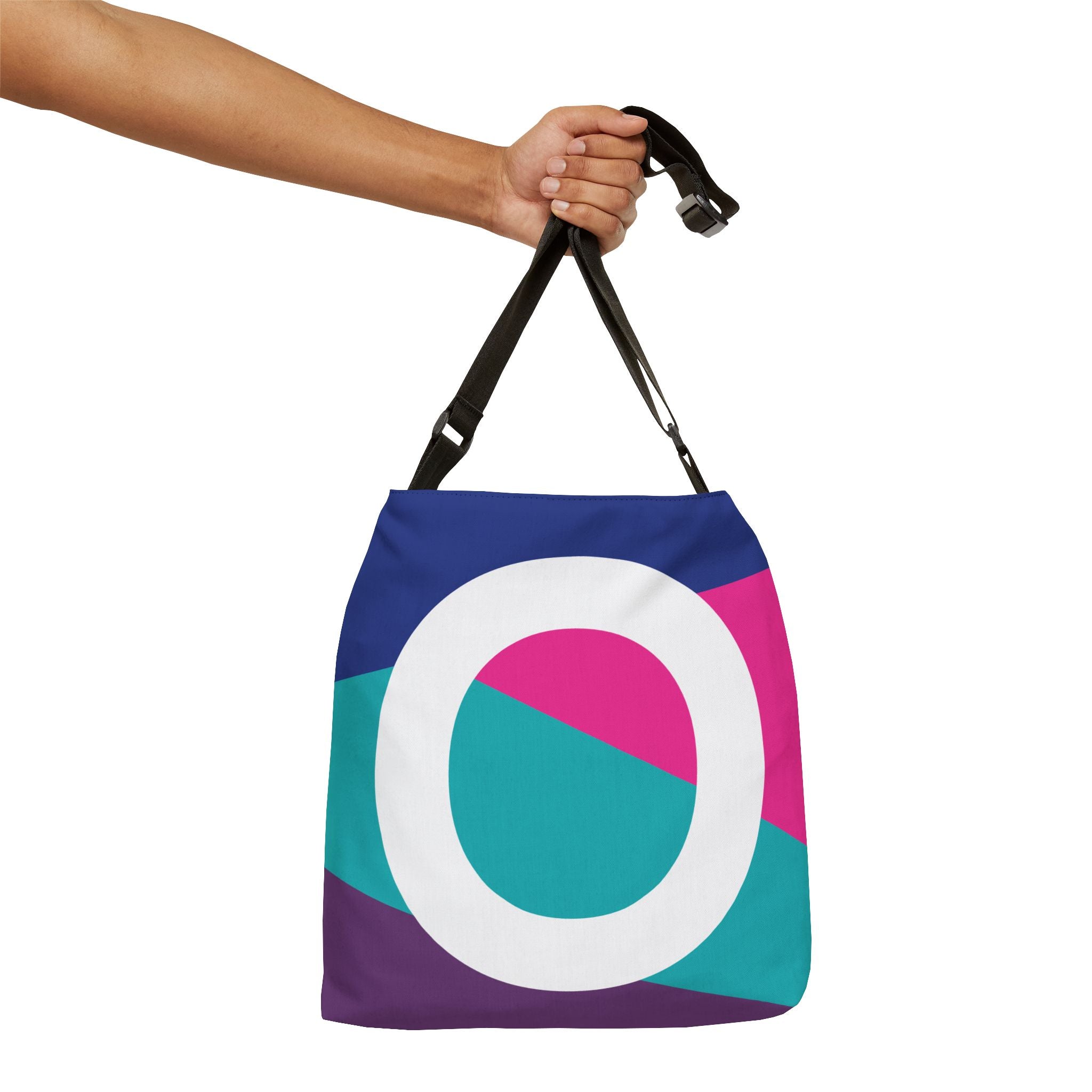 Initial Letter 'O' Colorblock Adjustable Tote Bag — Monogram Alphabet Shoulder Bag