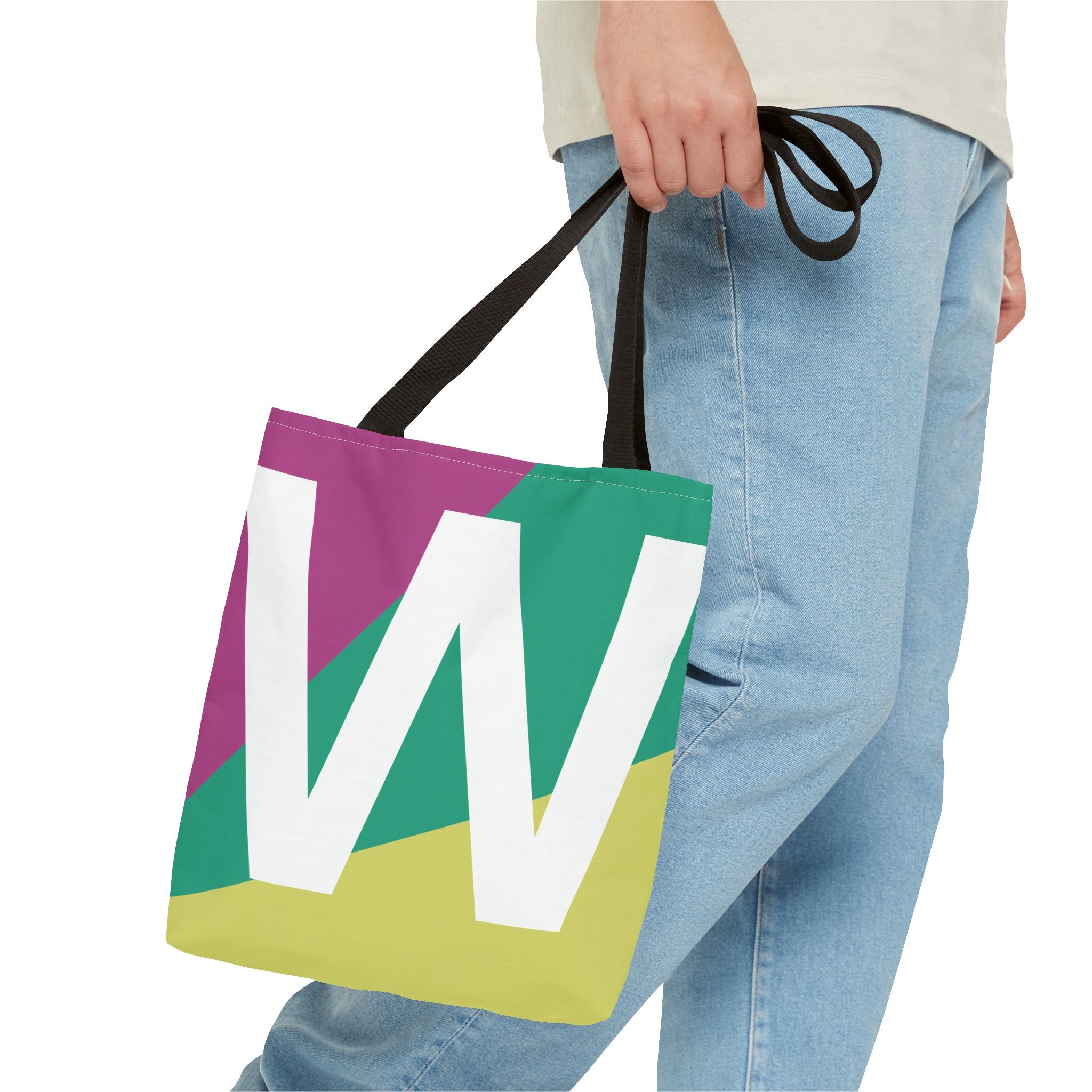 Monogram 'W' Colorblock Tote Bag — Personalized Initial W Shoulder Tote