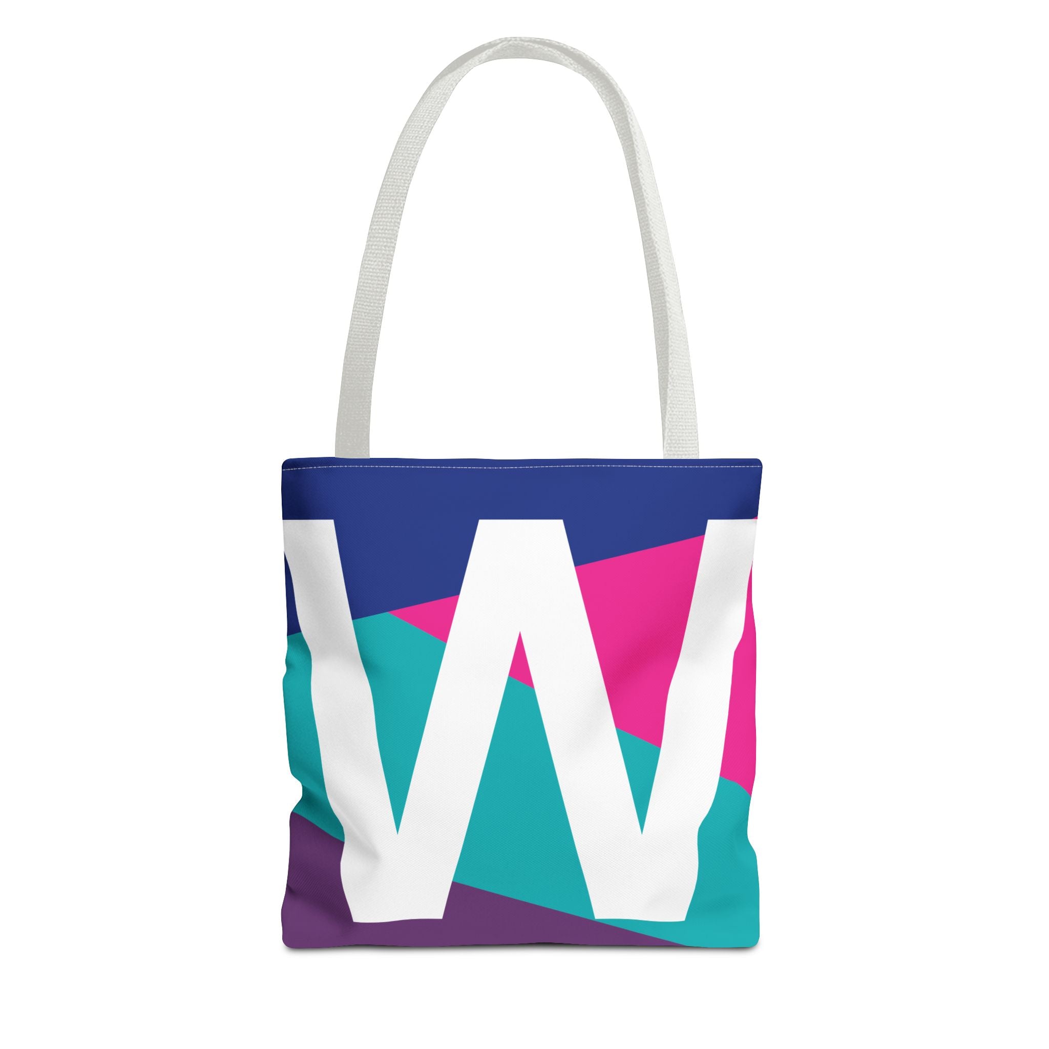Monogram 'W' Colorblock Tote Bag — Personalized Initial W Shoulder Tote