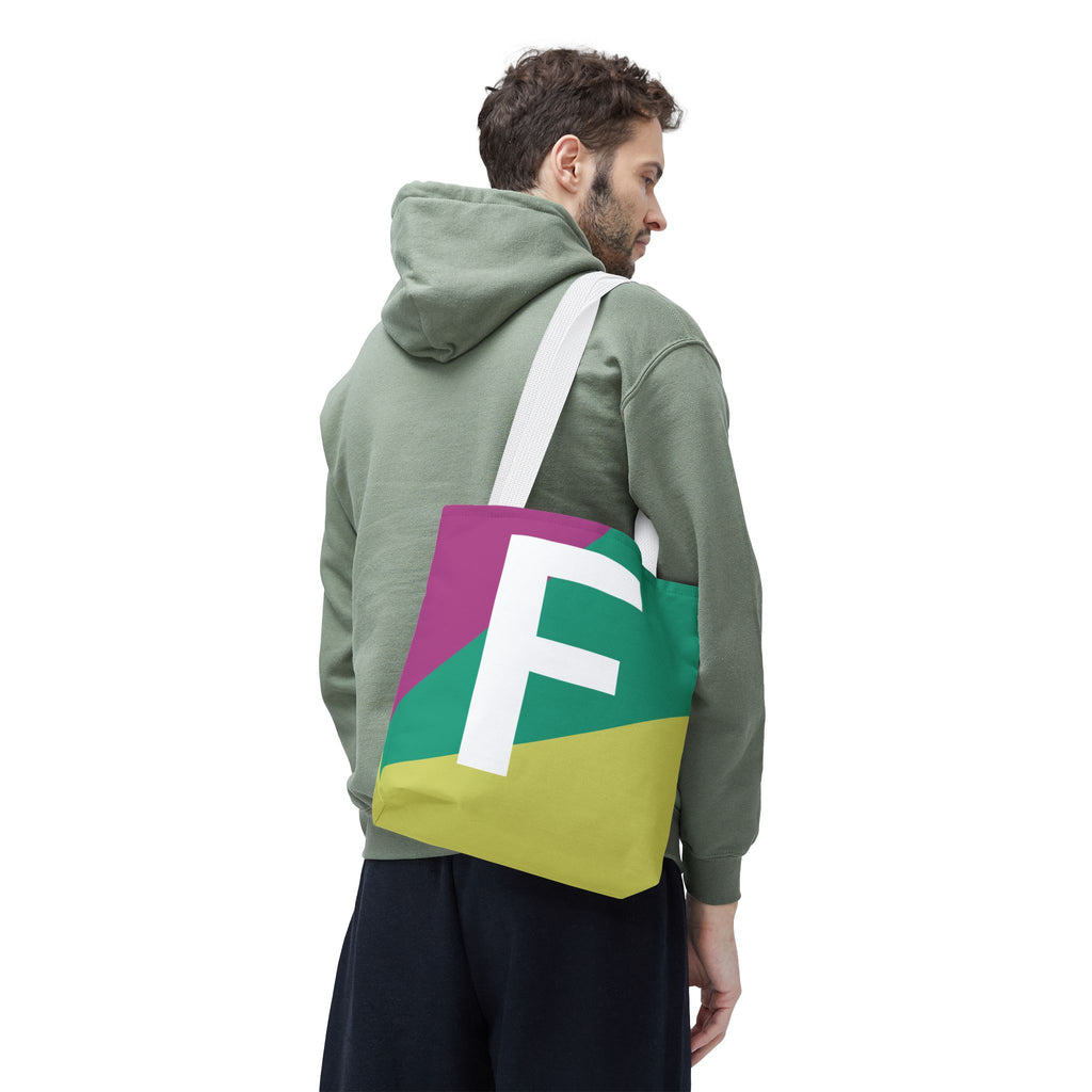 Monogram 'F' Colorblock Tote Bag — Personalized Initial F Shoulder Tote