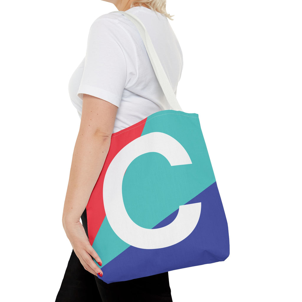 Monogram 'C' Colorblock Tote Bag — Personalized Initial C Shoulder Tote