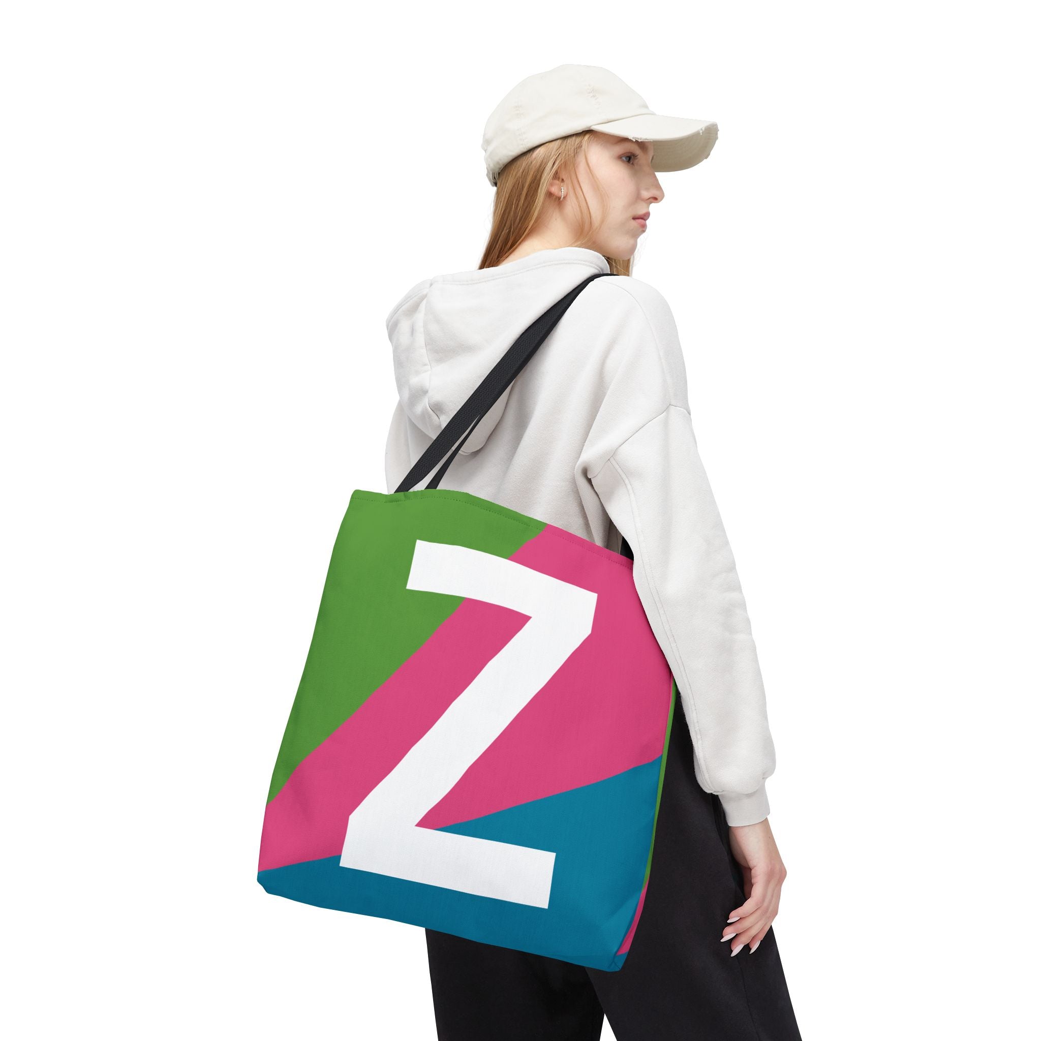 Monogram 'Z' Colorblock Tote Bag — Personalized Initial Z Shoulder Tote