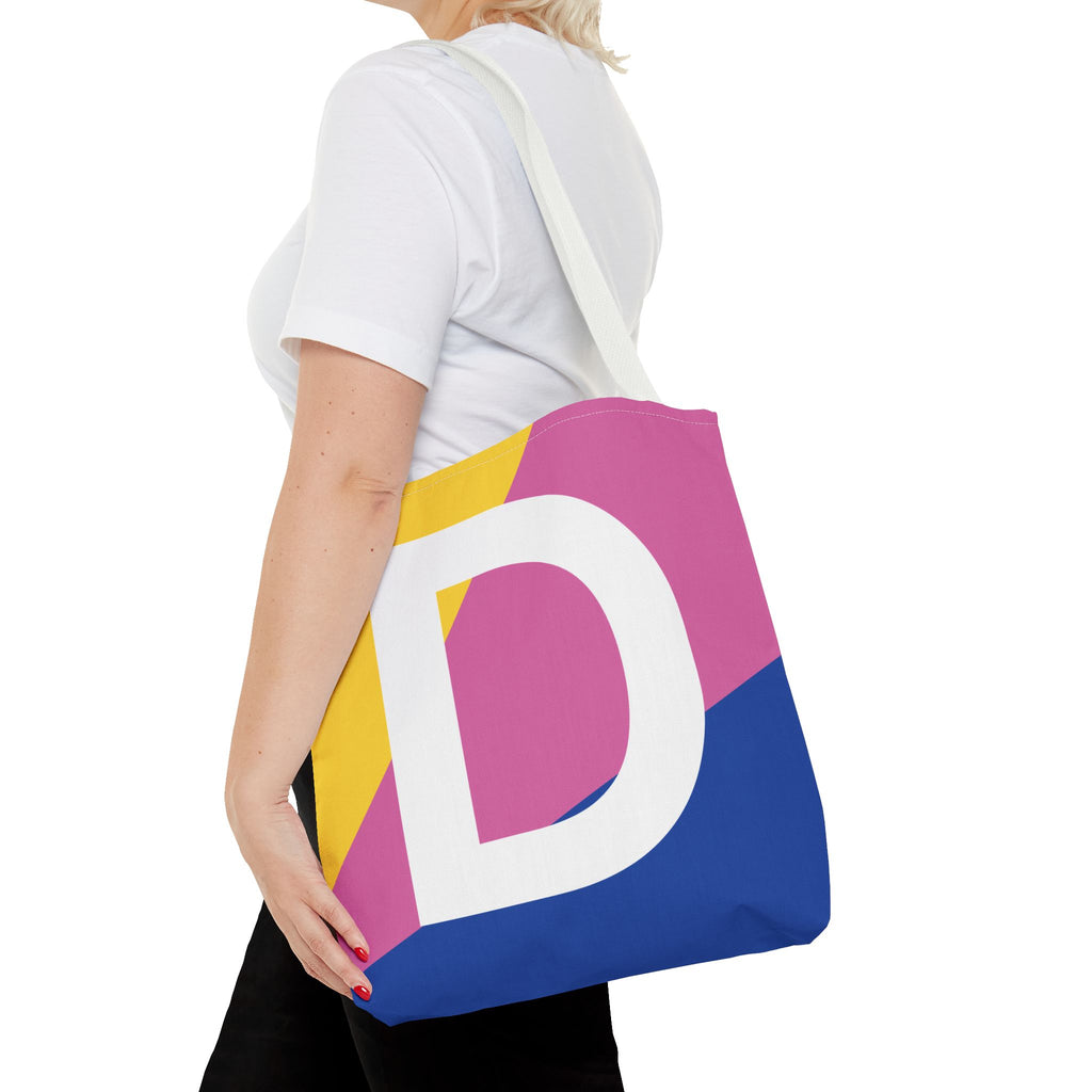 Monogram 'D' Colorblock Tote Bag — Personalized Initial D Shoulder Tote