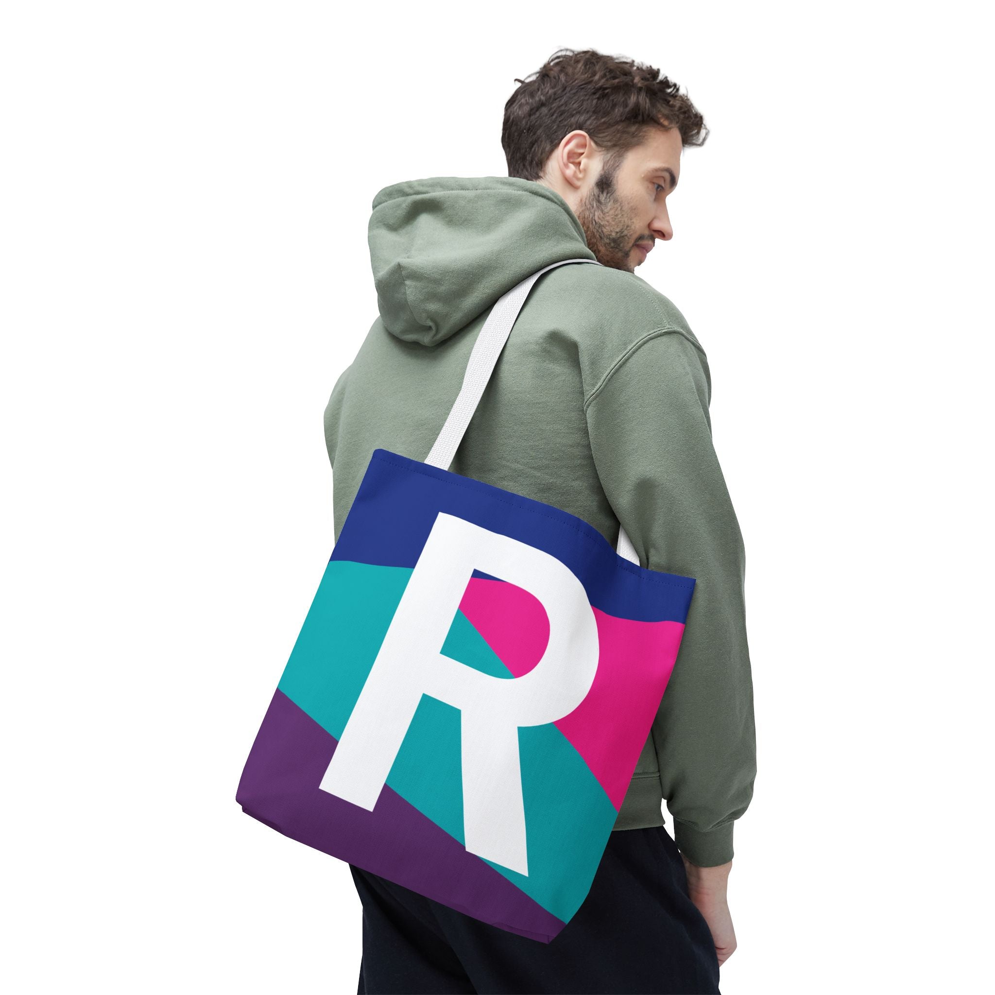 Monogram 'R' Colorblock Tote Bag — Personalized Initial R Shoulder Tote